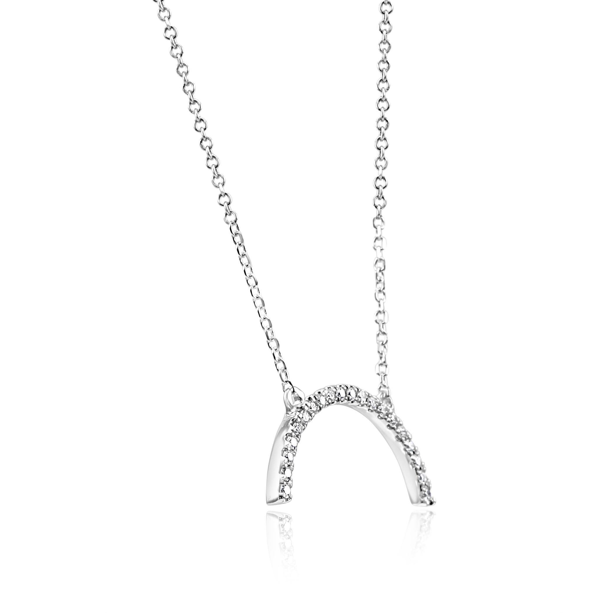 Round Cut White Diamond Rounds 14 Karat White Gold Fashion Drop Pendant Chain Necklace