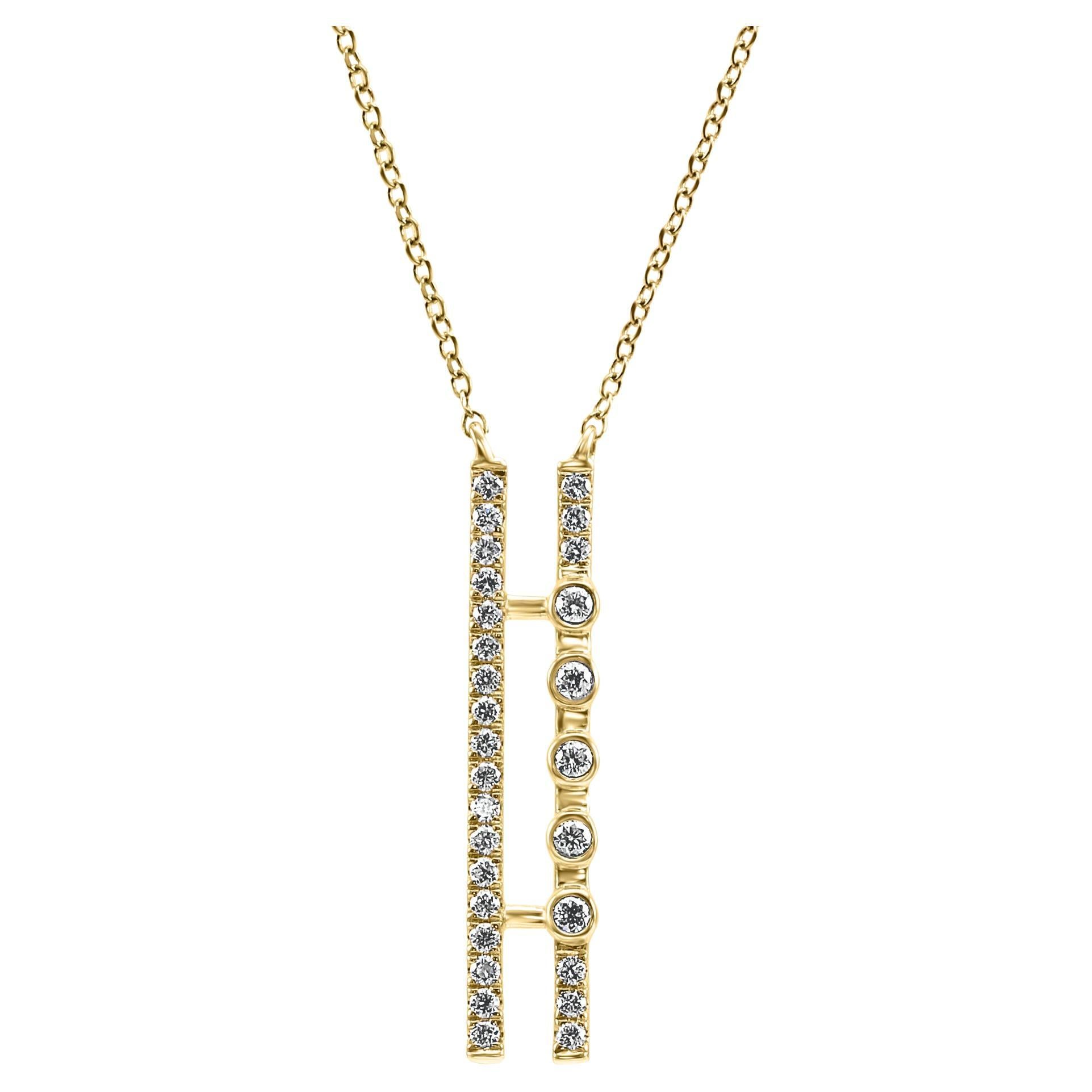 White Diamond Rounds 14K Yellow Gold Fancy Fashion Drop Chain Pendent Necklace  For Sale