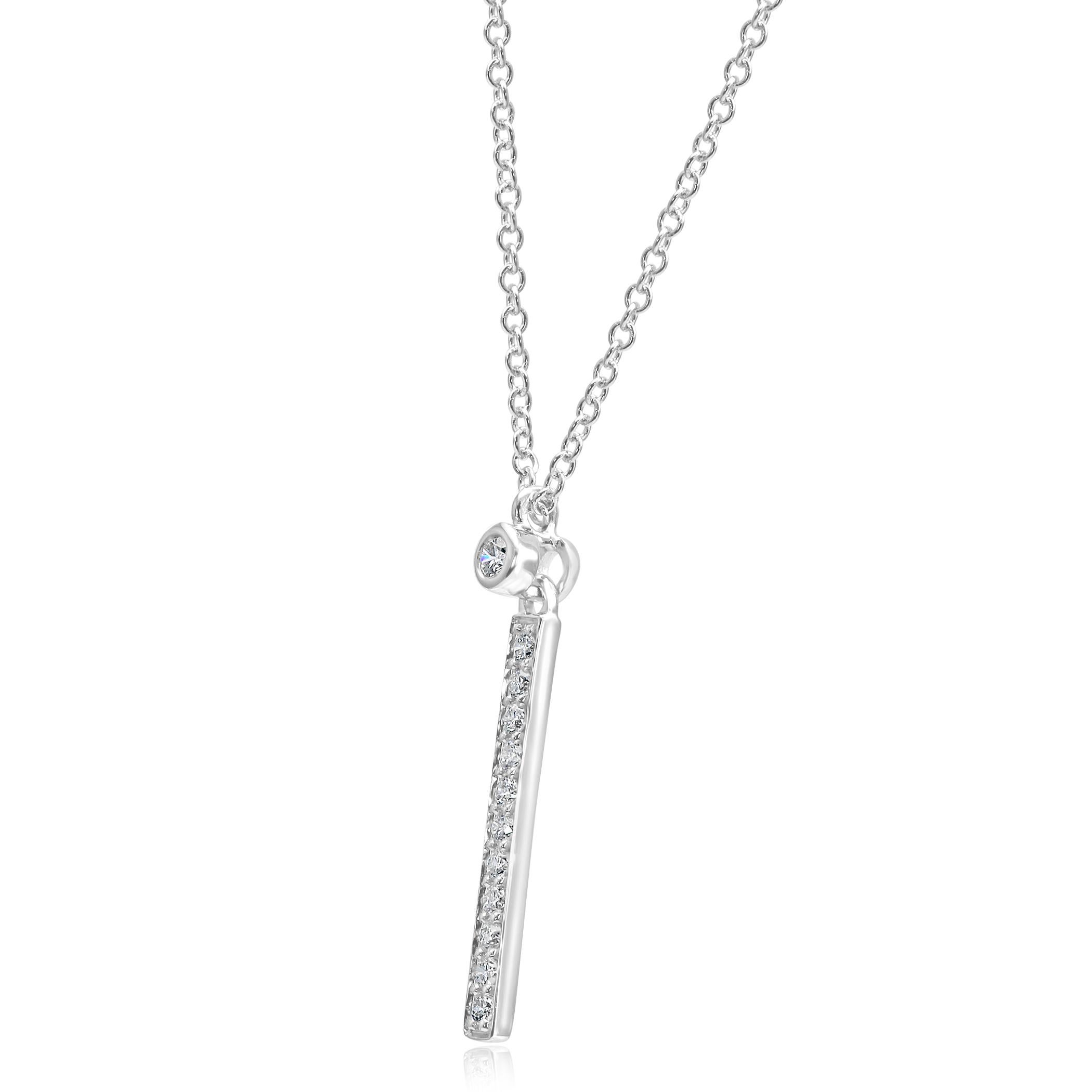Contemporary White Diamond Rounds Bar Drop Fashion Pendant 14 Karat White Gold Chain Necklace
