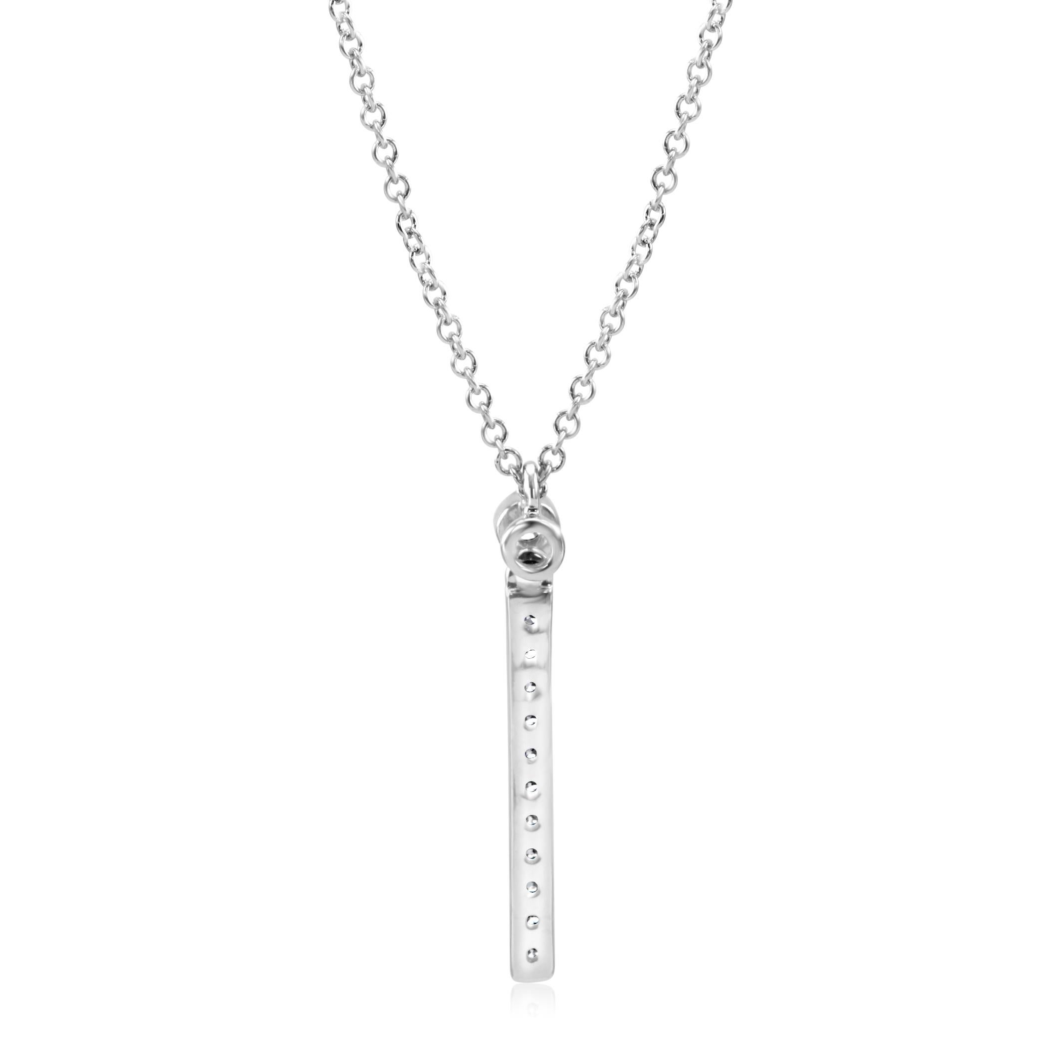 White Diamond Rounds Bar Drop Fashion Pendant 14 Karat White Gold Chain Necklace In New Condition In NEW YORK, NY