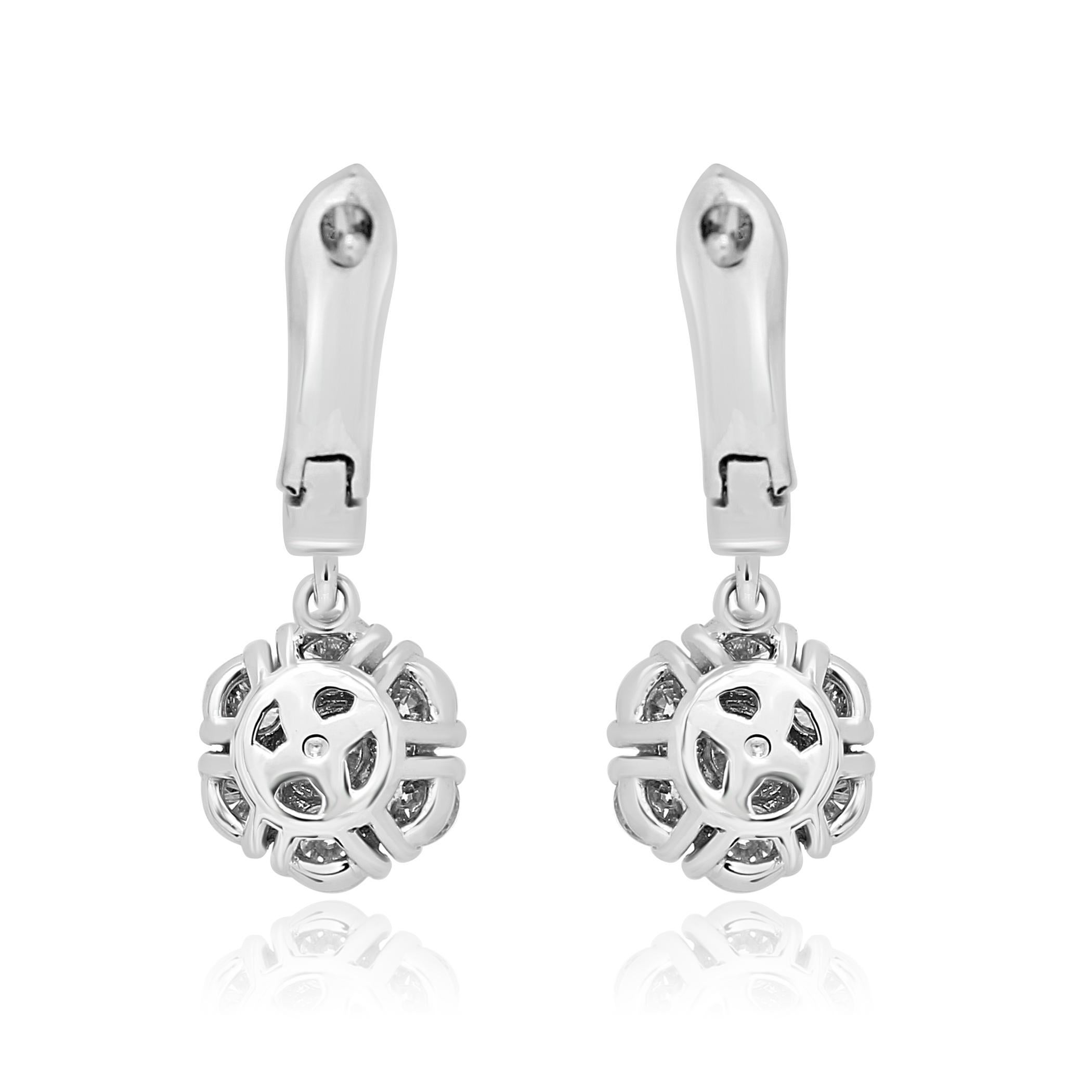 Round Cut White Diamond Rounds Gold Cluster Dangling Clip-On Earring
