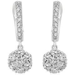 White Diamond Rounds Gold Cluster Dangling Clip-On Earring