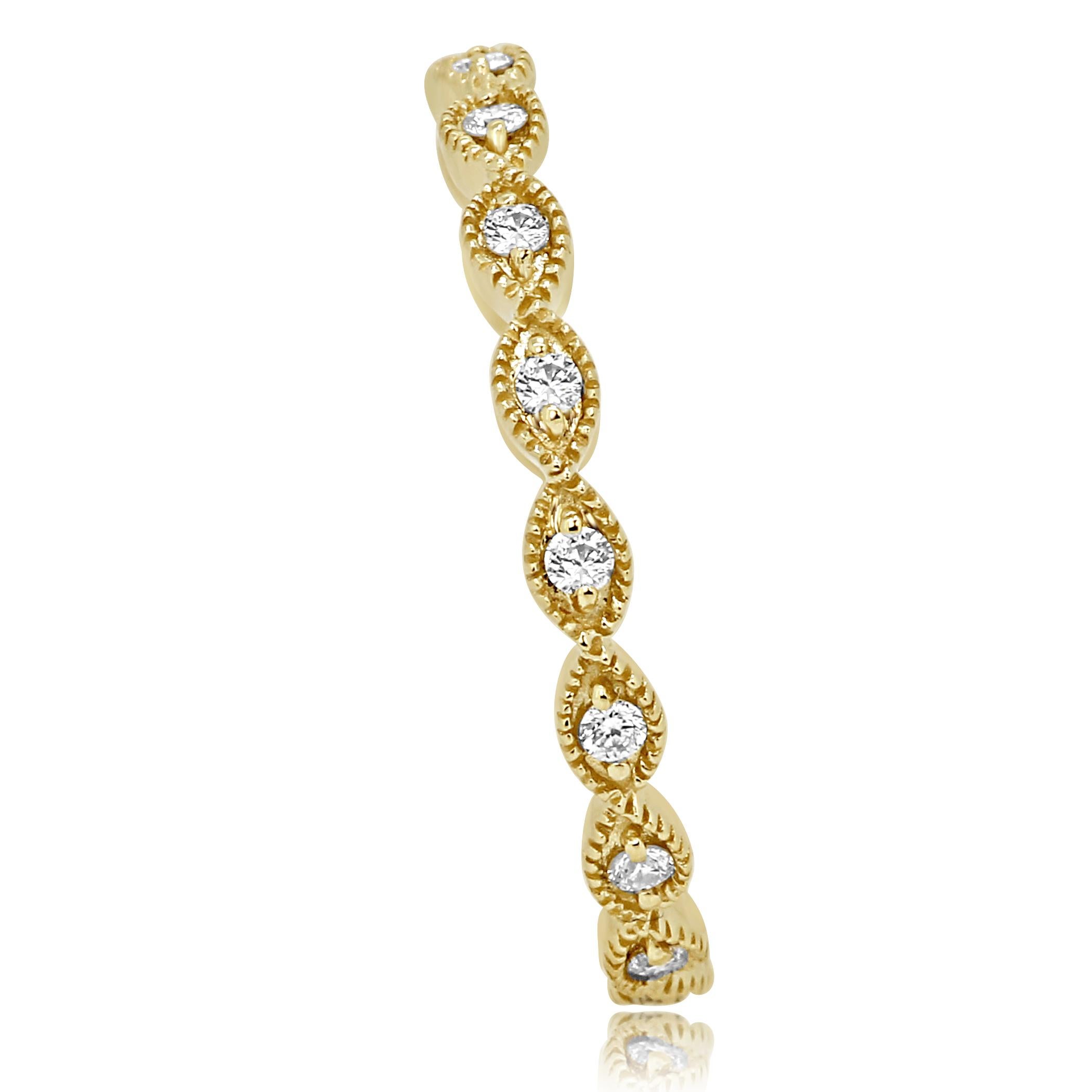 Contemporary White Diamond Rounds Milgrain Gold Eternity Band Fashion Stackable Cocktail Ring