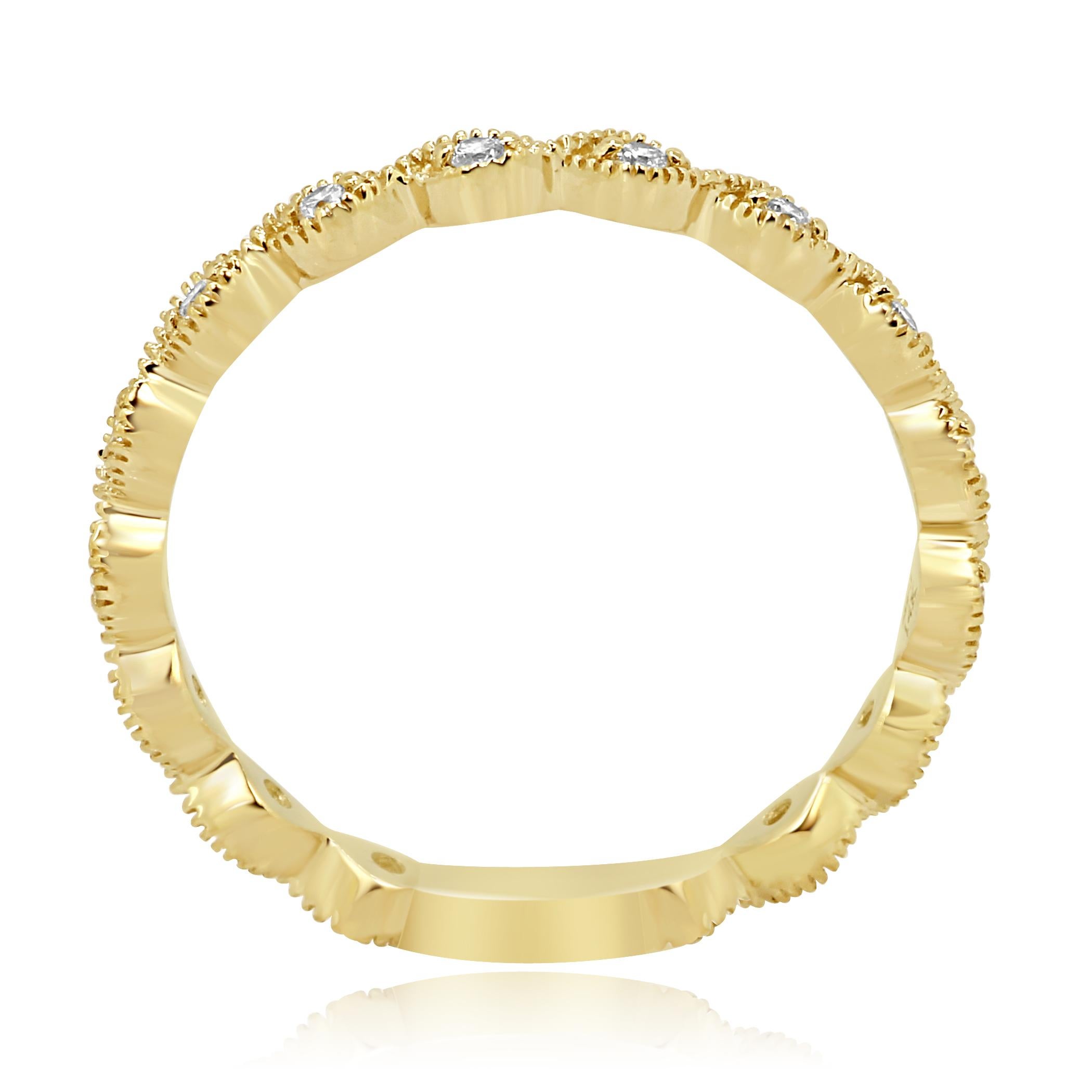 Round Cut White Diamond Rounds Milgrain Gold Eternity Band Fashion Stackable Cocktail Ring