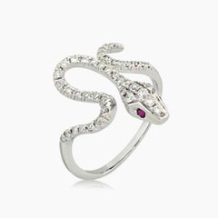 White Diamond Ruby 18K White Gold Snake Ring