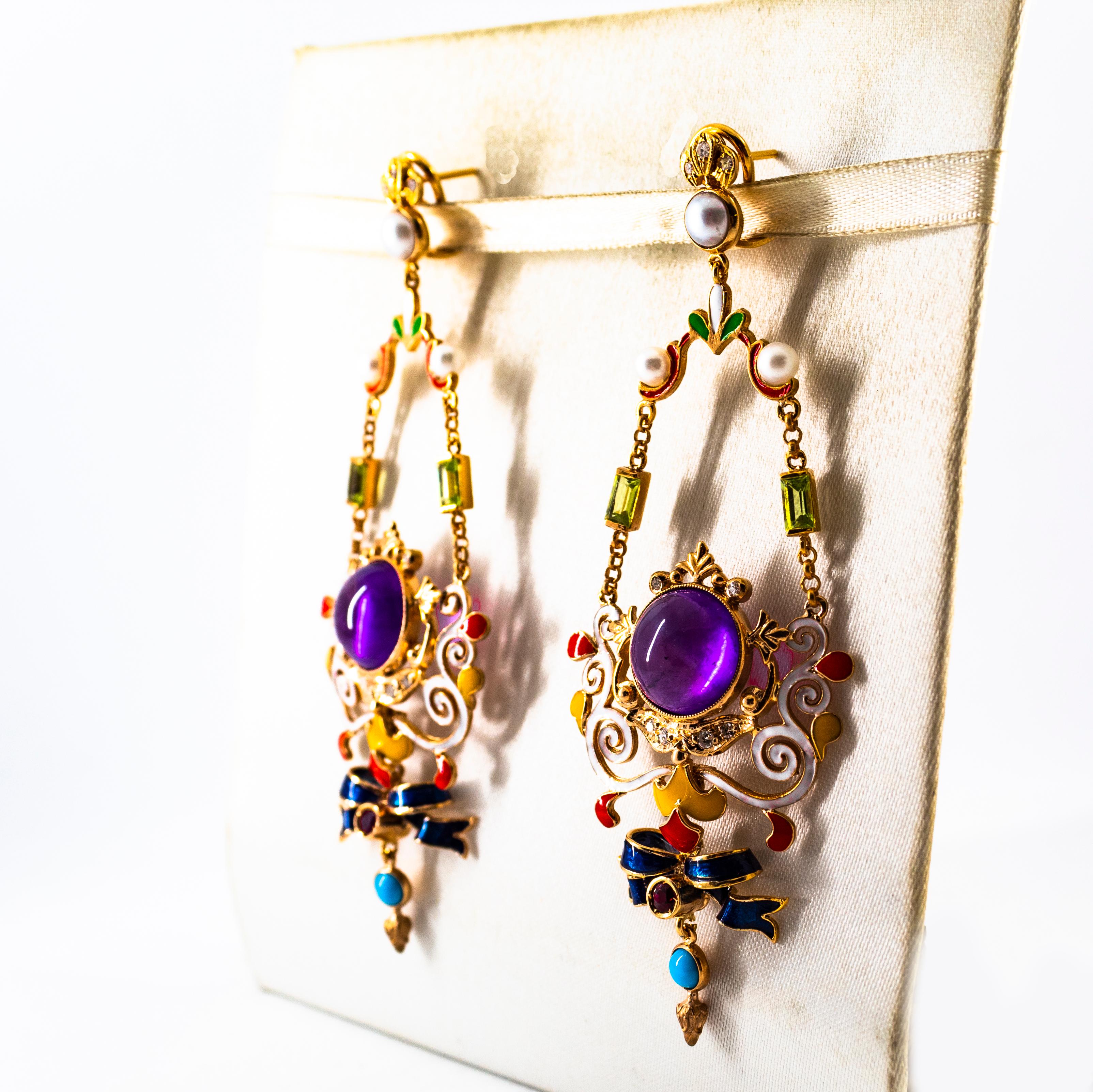 Women's or Men's White Diamond Ruby Amethyst Turquoise Peridot Pearl Yellow Gold Clip-On Earrings
