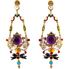White Diamond Ruby Amethyst Turquoise Peridot Pearl Yellow Gold Clip-On Earrings