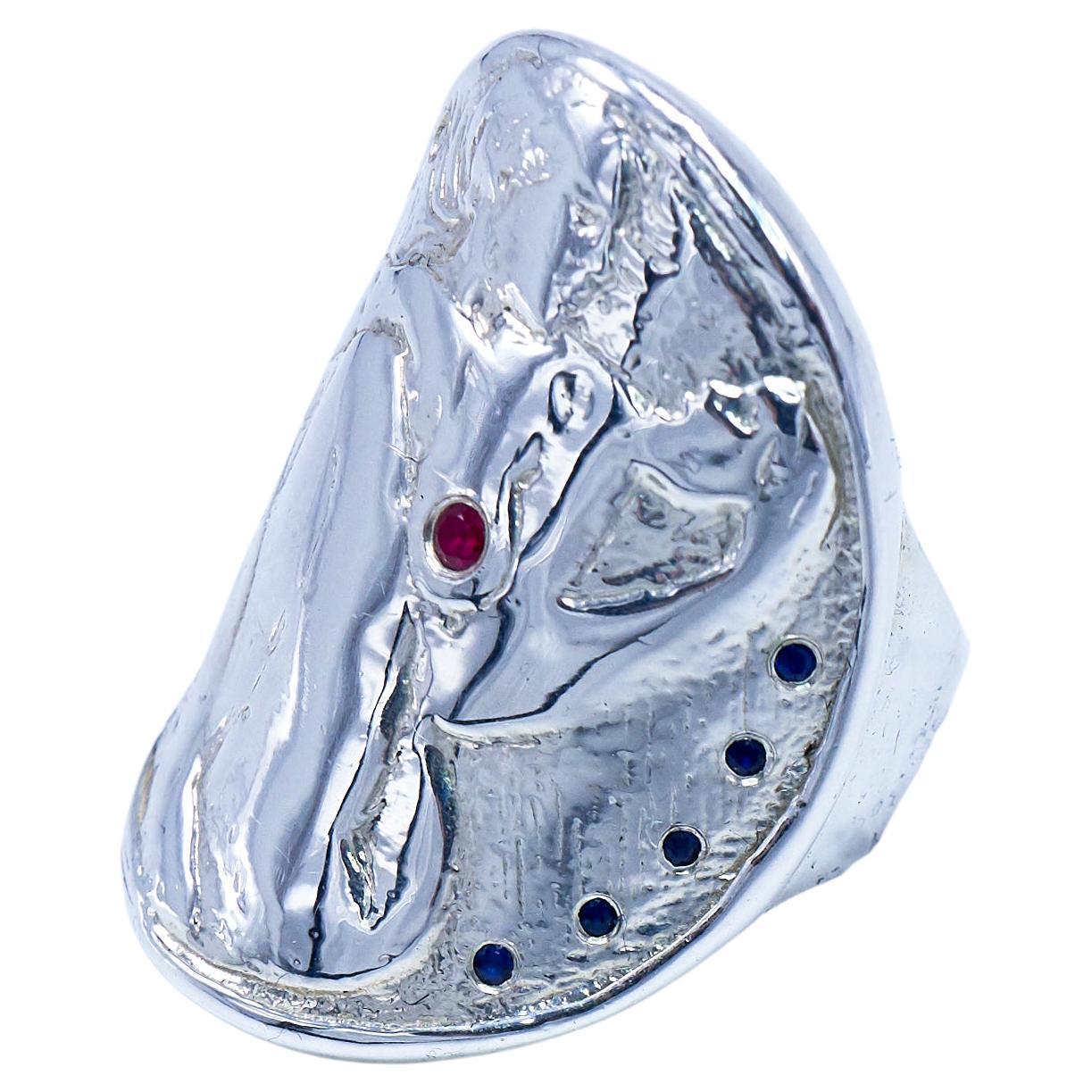 Medal Coin Silver Ring Woman White Diamond Ruby Blue Sapphire Cocktail J Dauphin

J DAUPHIN 