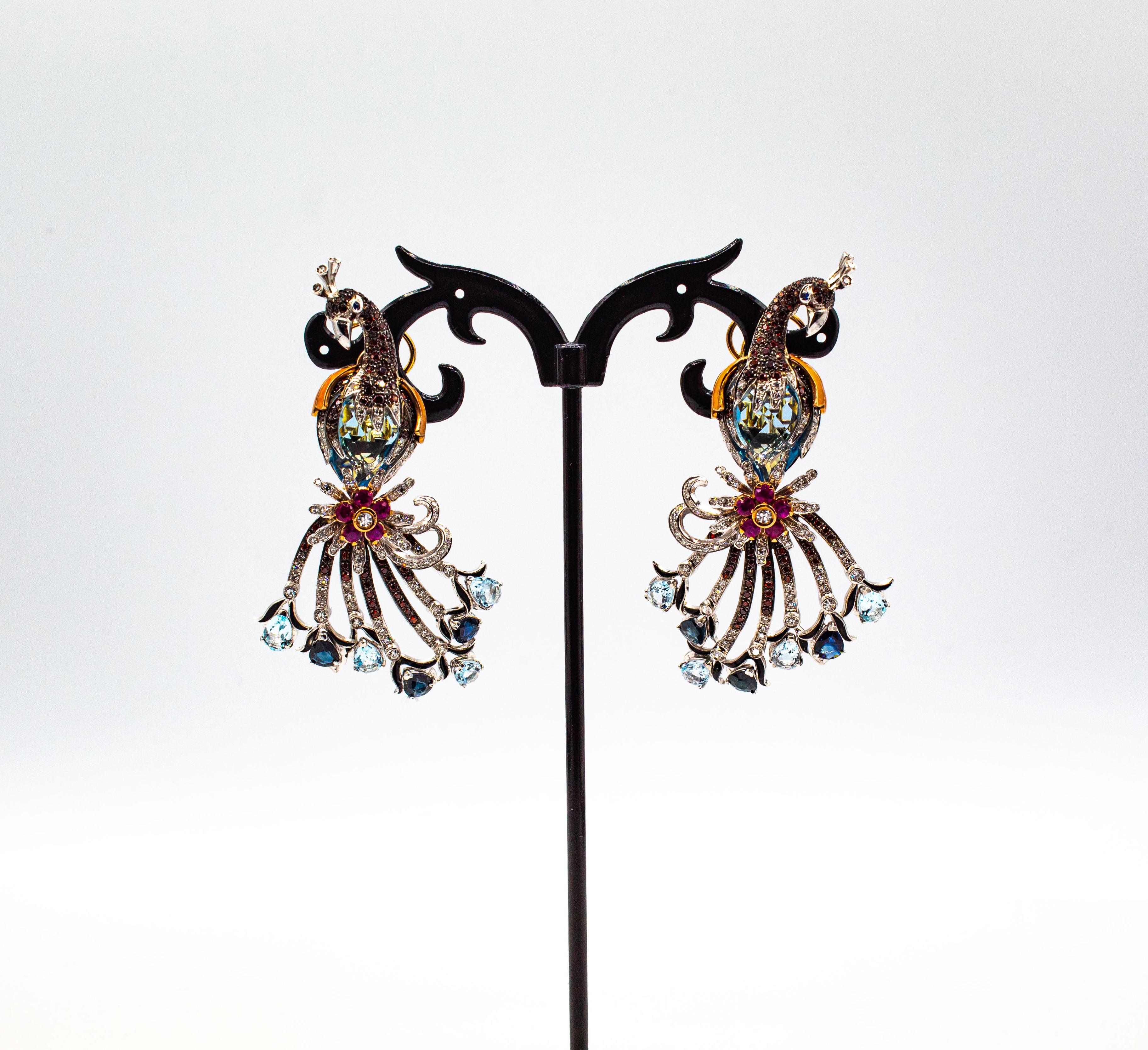 Art Nouveau White Diamond Ruby Blue Sapphire Topaz Aquamarine White Gold 