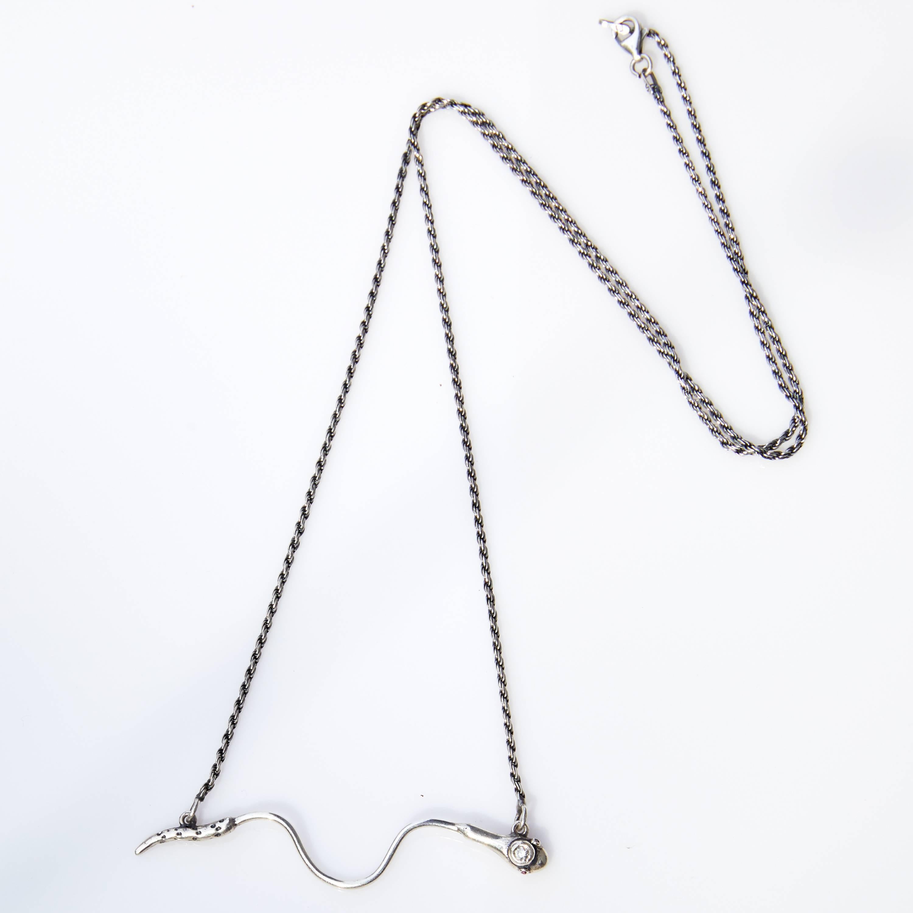 Collar Serpiente Diamante Blanco Plata de Ley Rubí  Joyería animal J DAUPHIN Victoriano en venta
