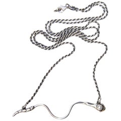 White Diamond Long Snake Necklace Sterling Silver Ruby Eyes Chain J Dauphin 