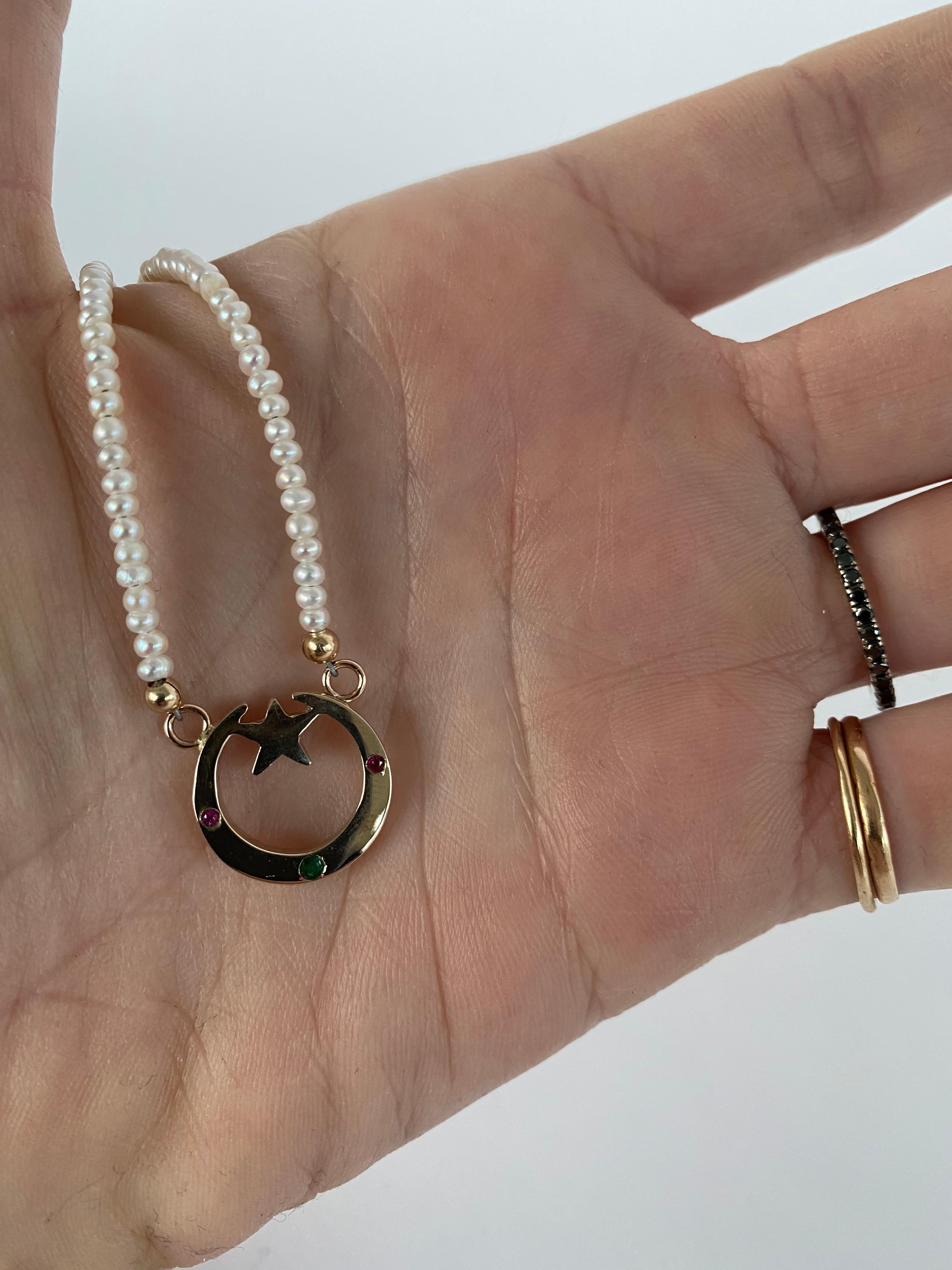 Collar Diamante Blanco Rubí Luna Creciente Gargantilla Perla Blanca Oro Vermeil Romántico en venta