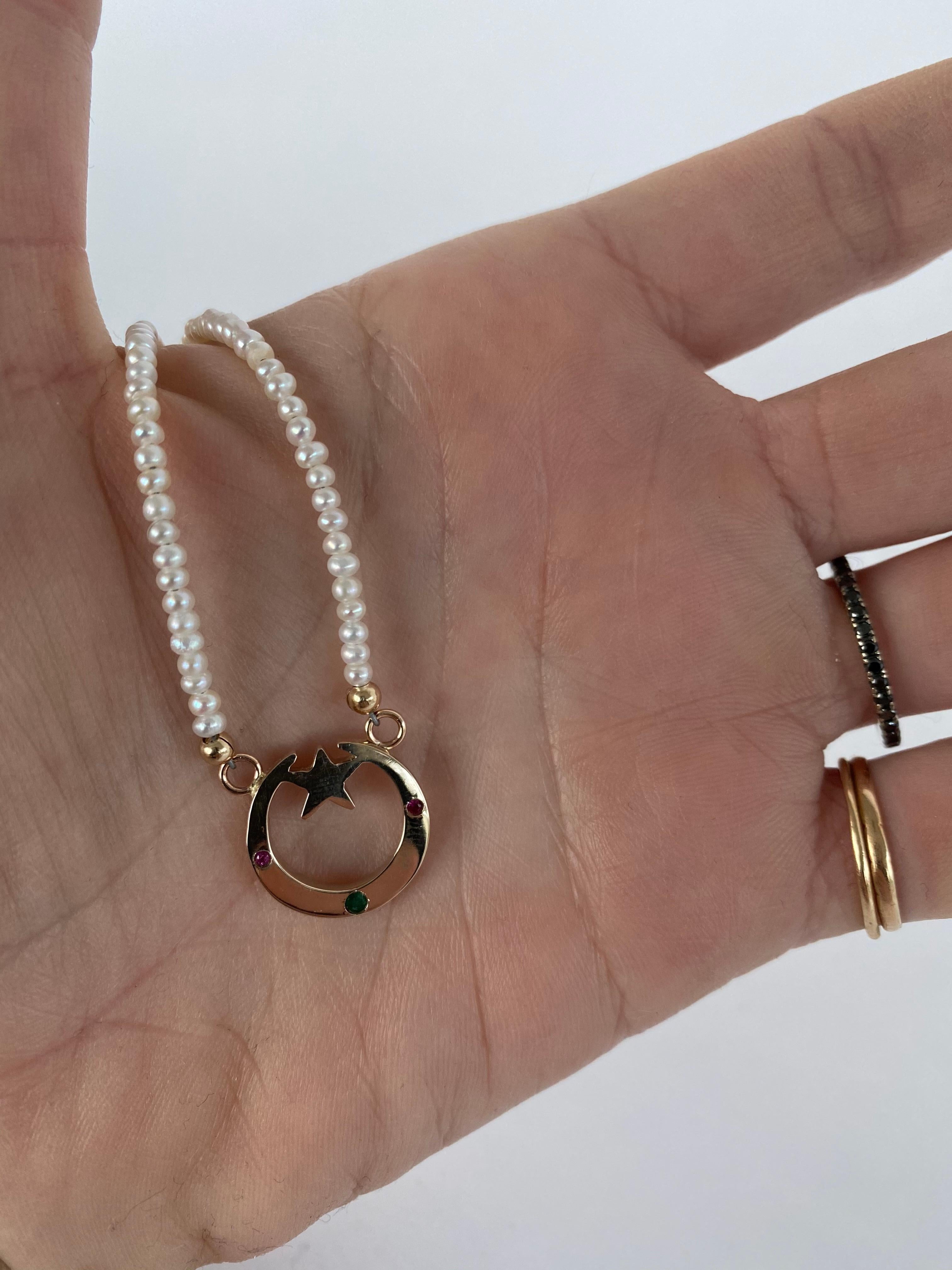 De las mujeres Collar Diamante Blanco Rubí Luna Creciente Gargantilla Perla Blanca Oro Vermeil en venta