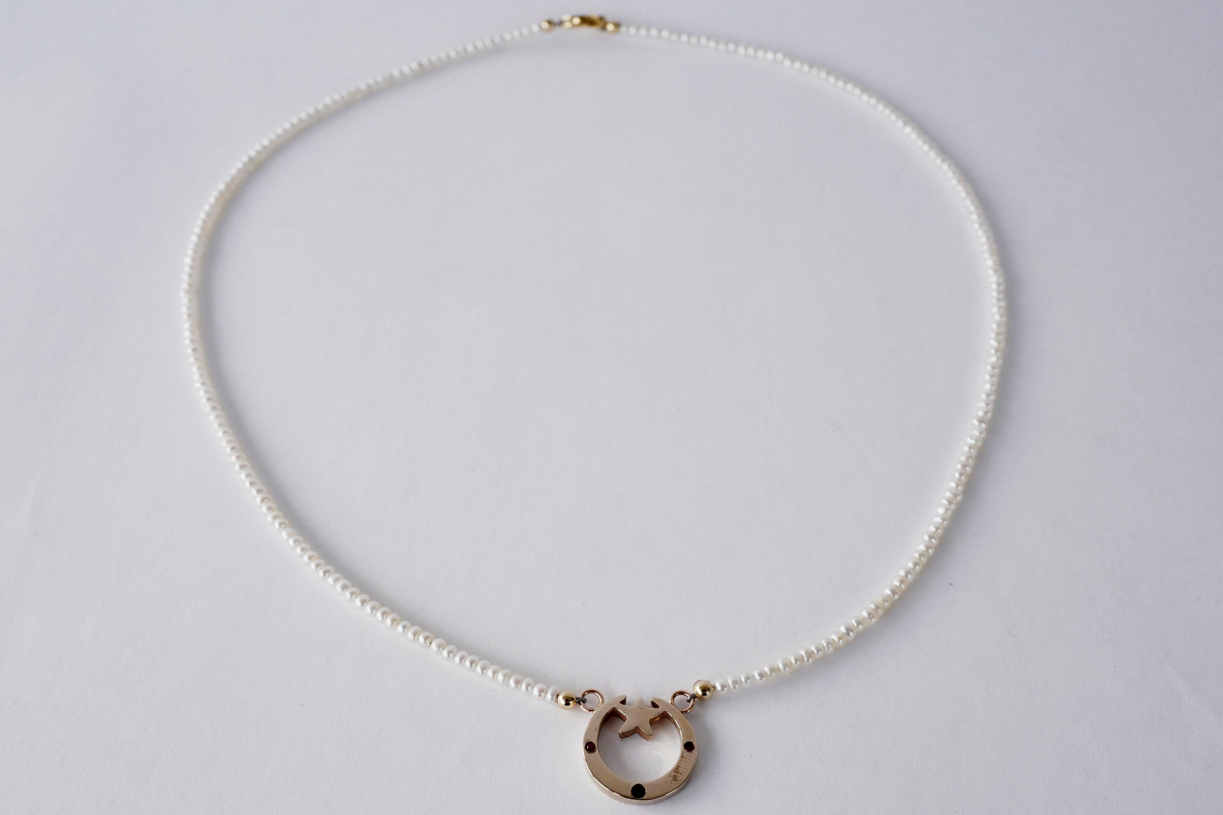 Collar Diamante Blanco Rubí Luna Creciente Gargantilla Perla Blanca Oro Vermeil en venta 1
