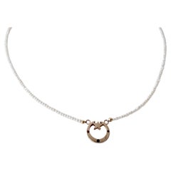 White Diamond Ruby Crescent Moon Necklace White Pearl Choker Gold Vermeil