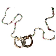 White Diamond Ruby Crescent Moon Star Necklace White Pearl Choker
