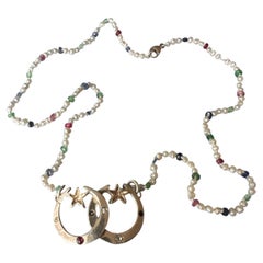 White Diamond Ruby Crescent Moon Star Necklace White Pearl Choker