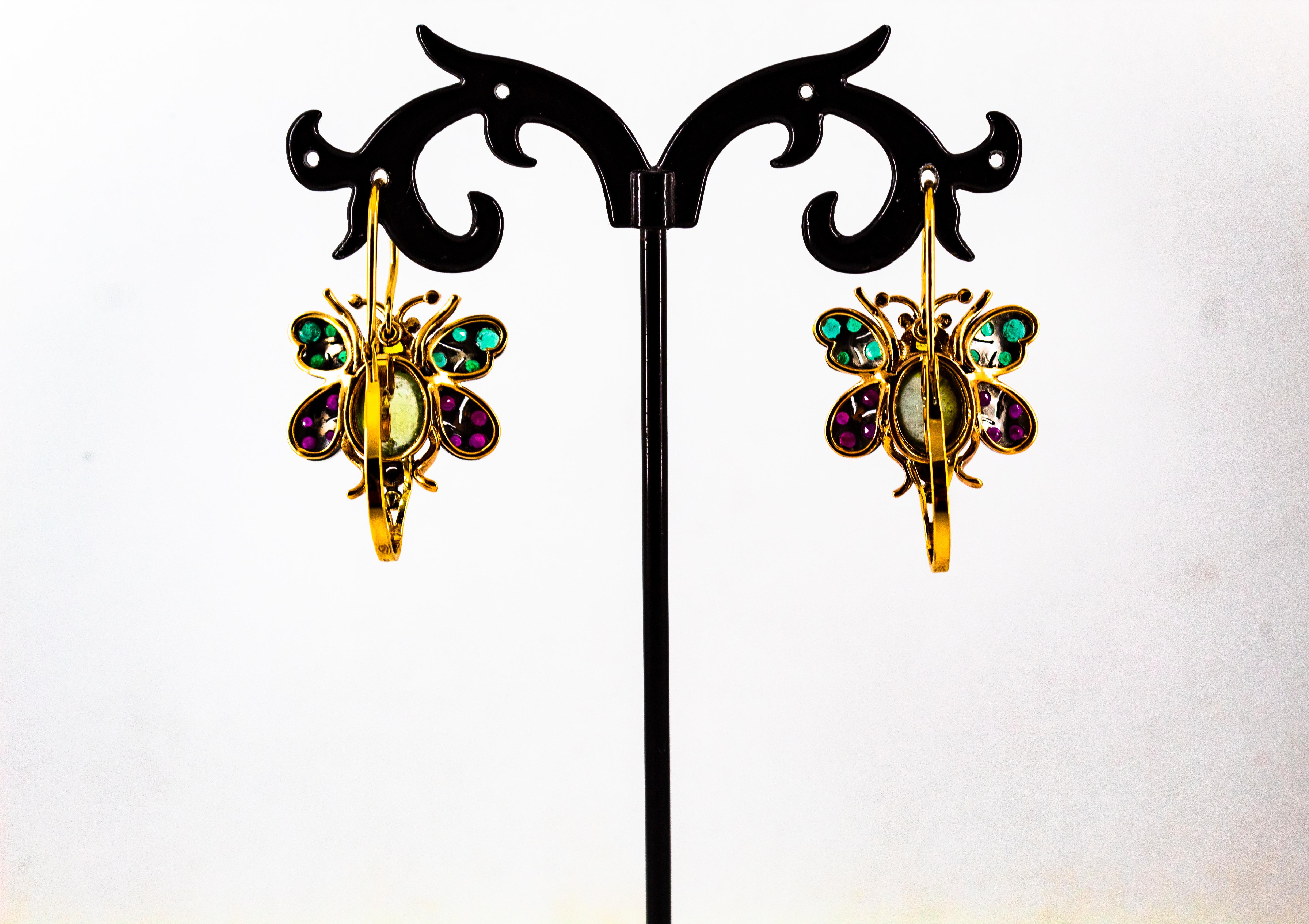 White Diamond Ruby Emerald Sapphire Tourmaline Yellow Gold Lever-Back Earrings en venta 4