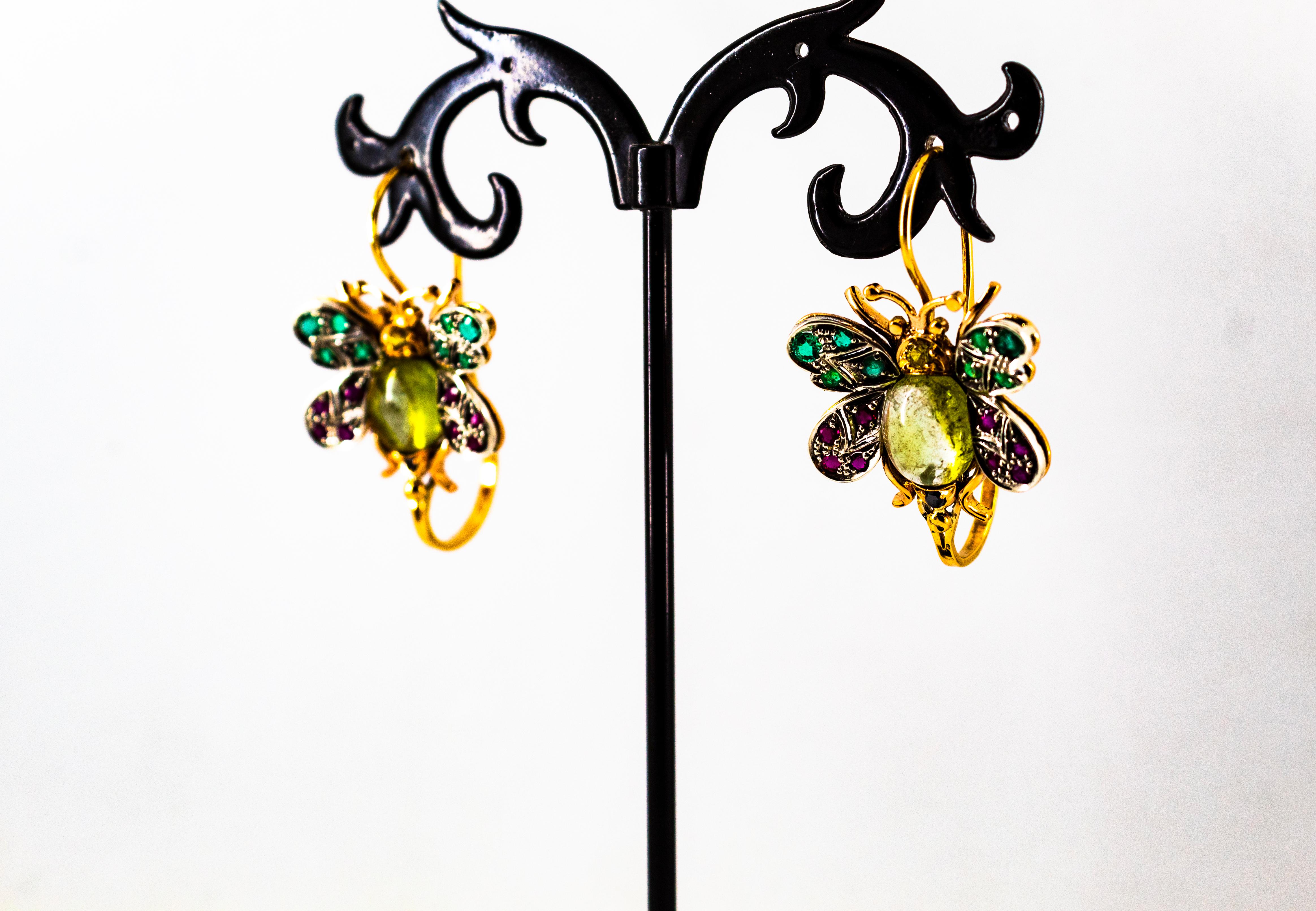 White Diamond Ruby Emerald Sapphire Tourmaline Yellow Gold Lever-Back Earrings en venta 7