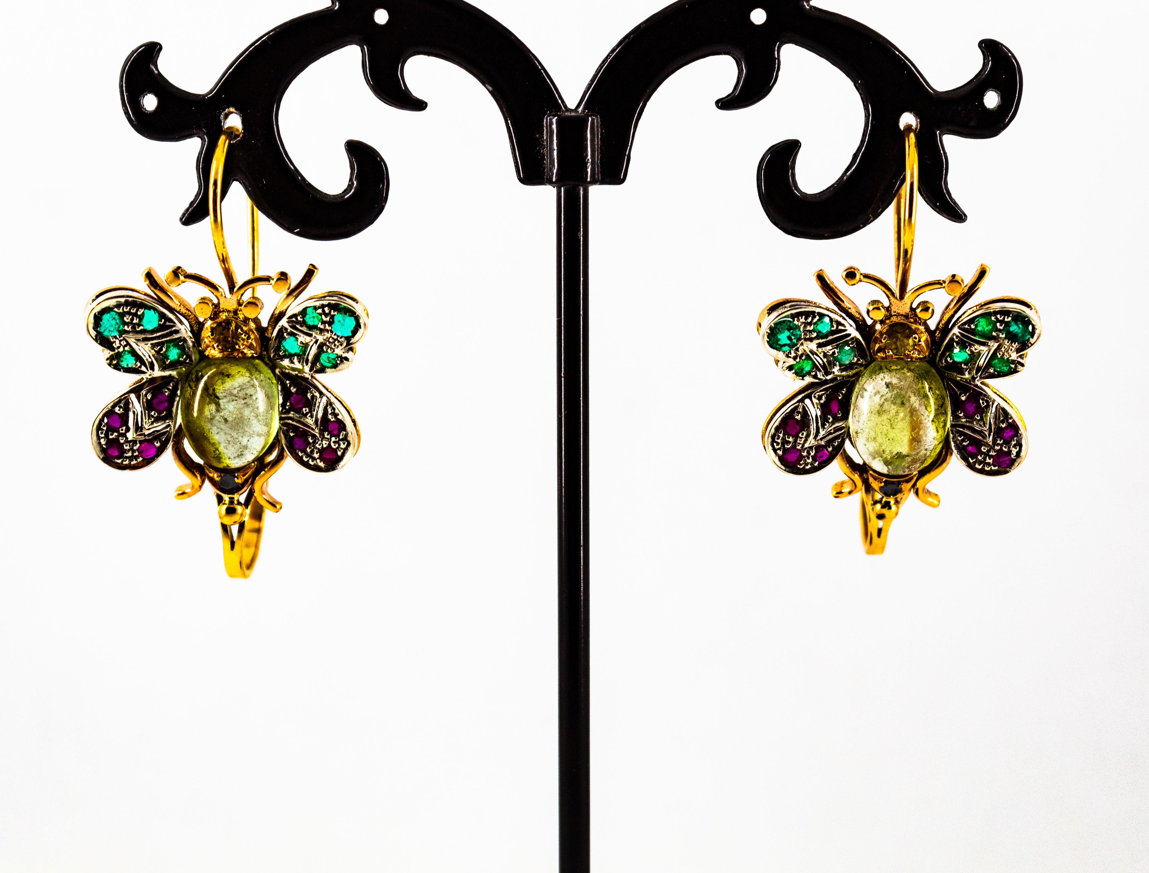 Femenino o masculino White Diamond Ruby Emerald Sapphire Tourmaline Yellow Gold Lever-Back Earrings en venta