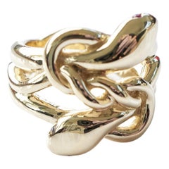 Schlangenring, weißer Diamant, Rubin, Augen, Doppelkopf, Gold, viktorianischer Stil, J Dauphin