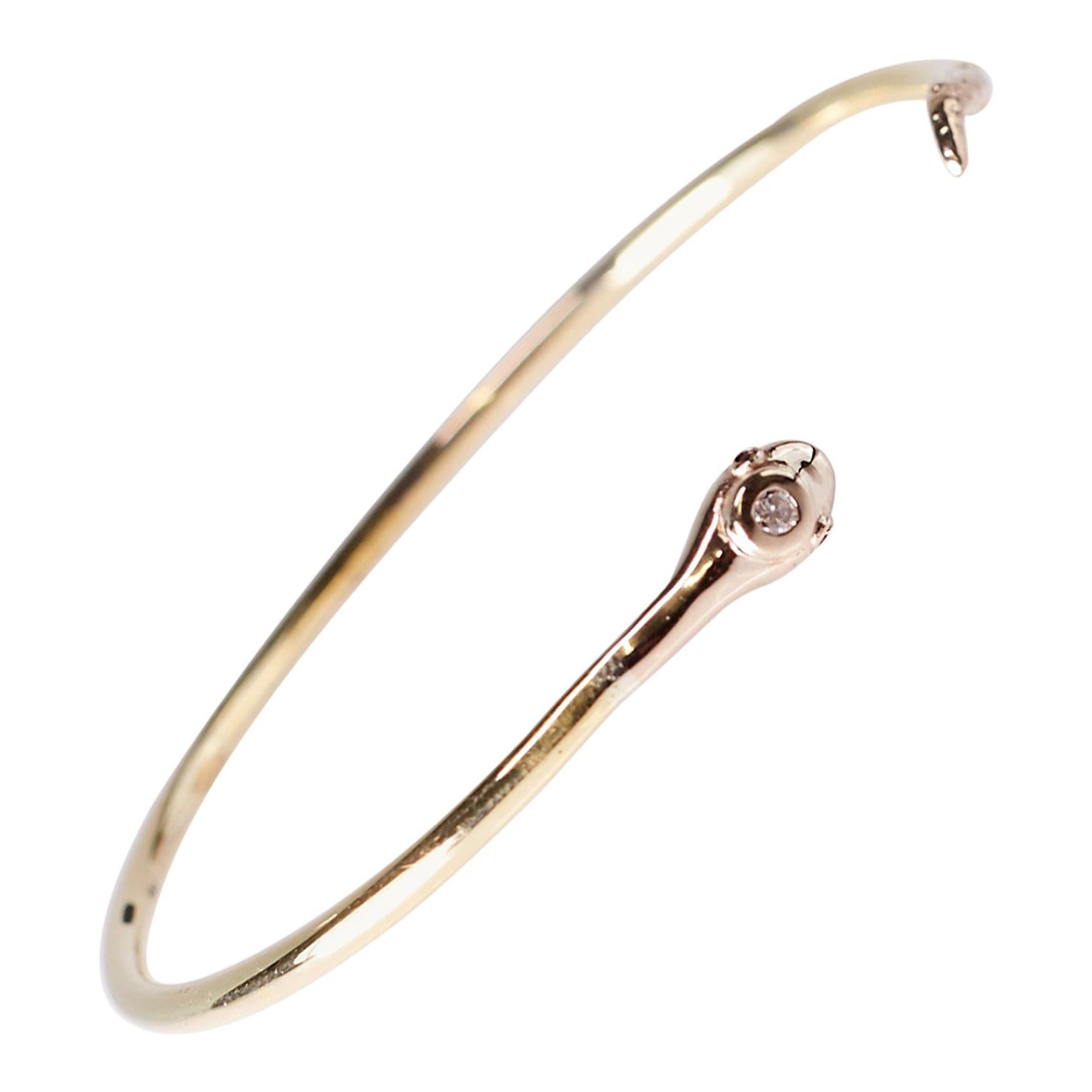 J Dauphin Bracelet serpent plaqué or avec diamants blancs et rubis de style victorien
