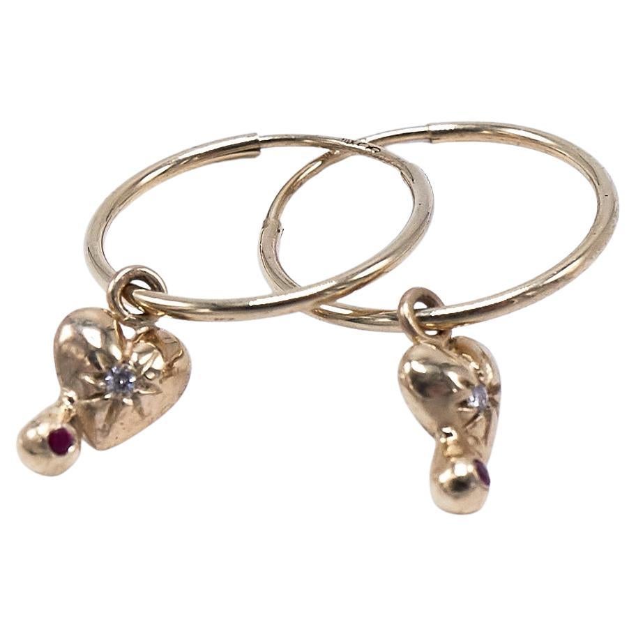 White Diamond Ruby Heart Earring Gold Hoop J Dauphin
Sold as a pair

J DAUPHIN 