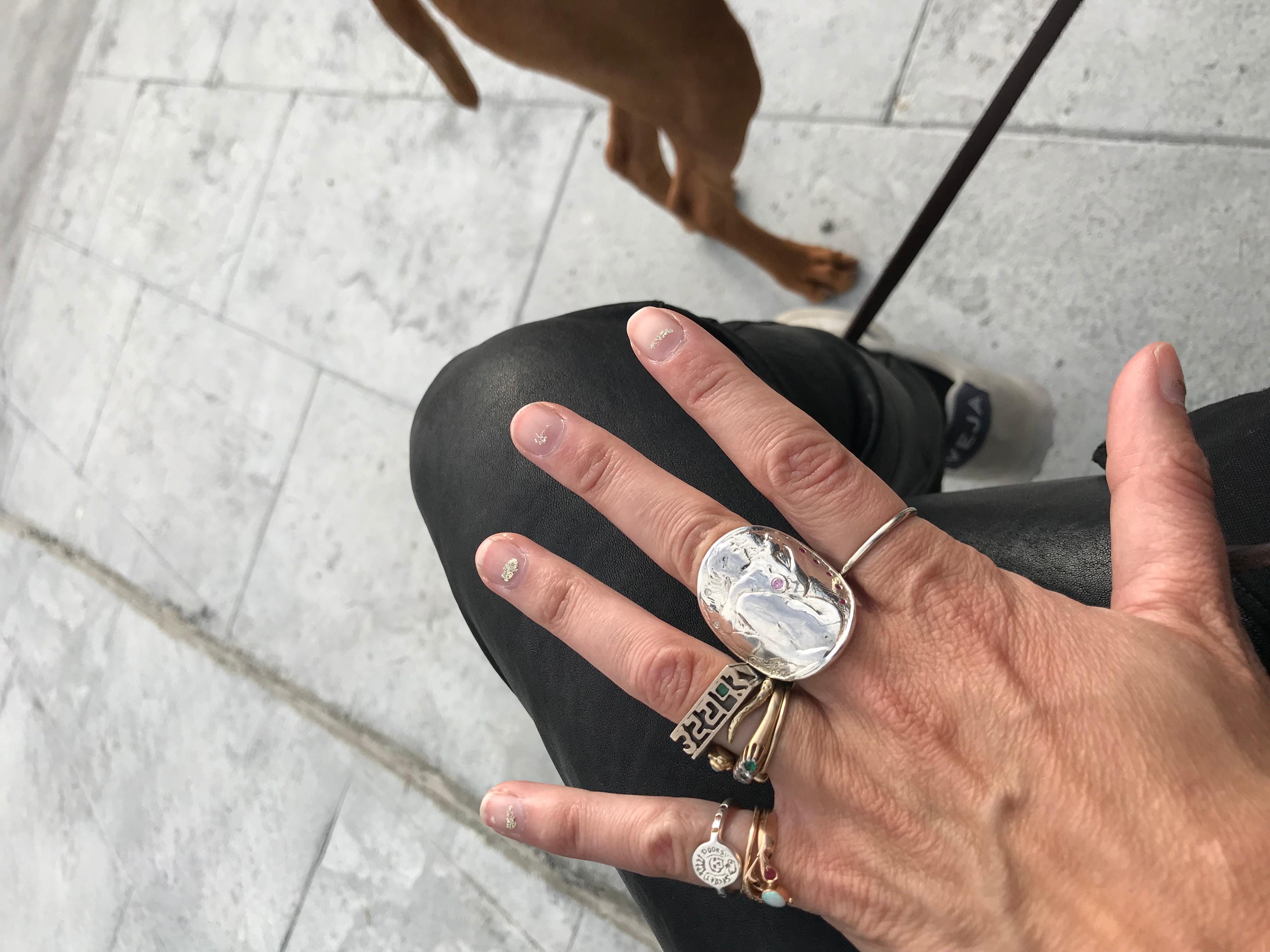 Diamante Blanco Rubí Zafiro Rosa Medalla Anillo Moneda Plata Mujer J DAUPHIN en venta 2