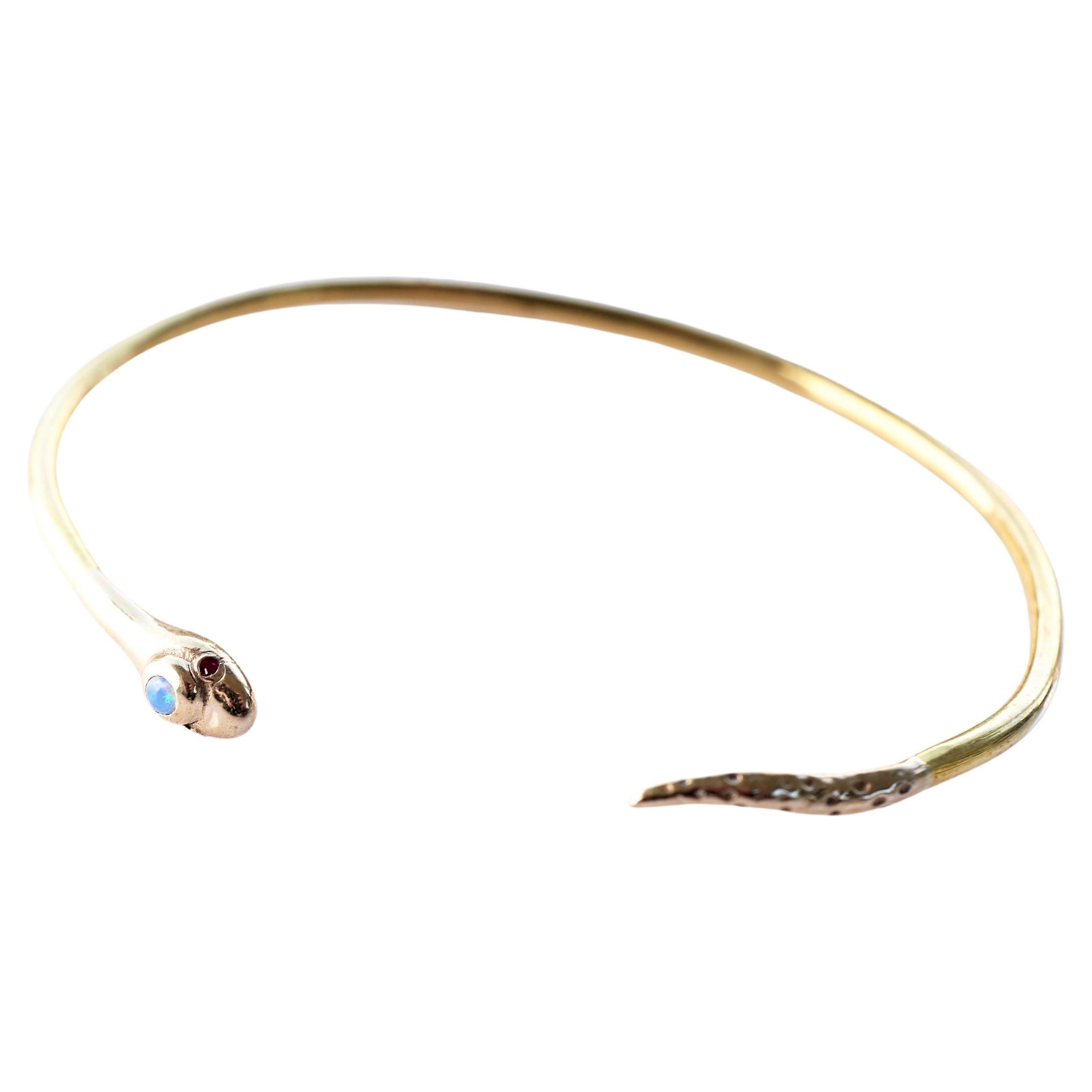 Women's White Diamond Ruby Snake Bangle Arm Cuff Bracelet Bronze J Dauphin For Sale
