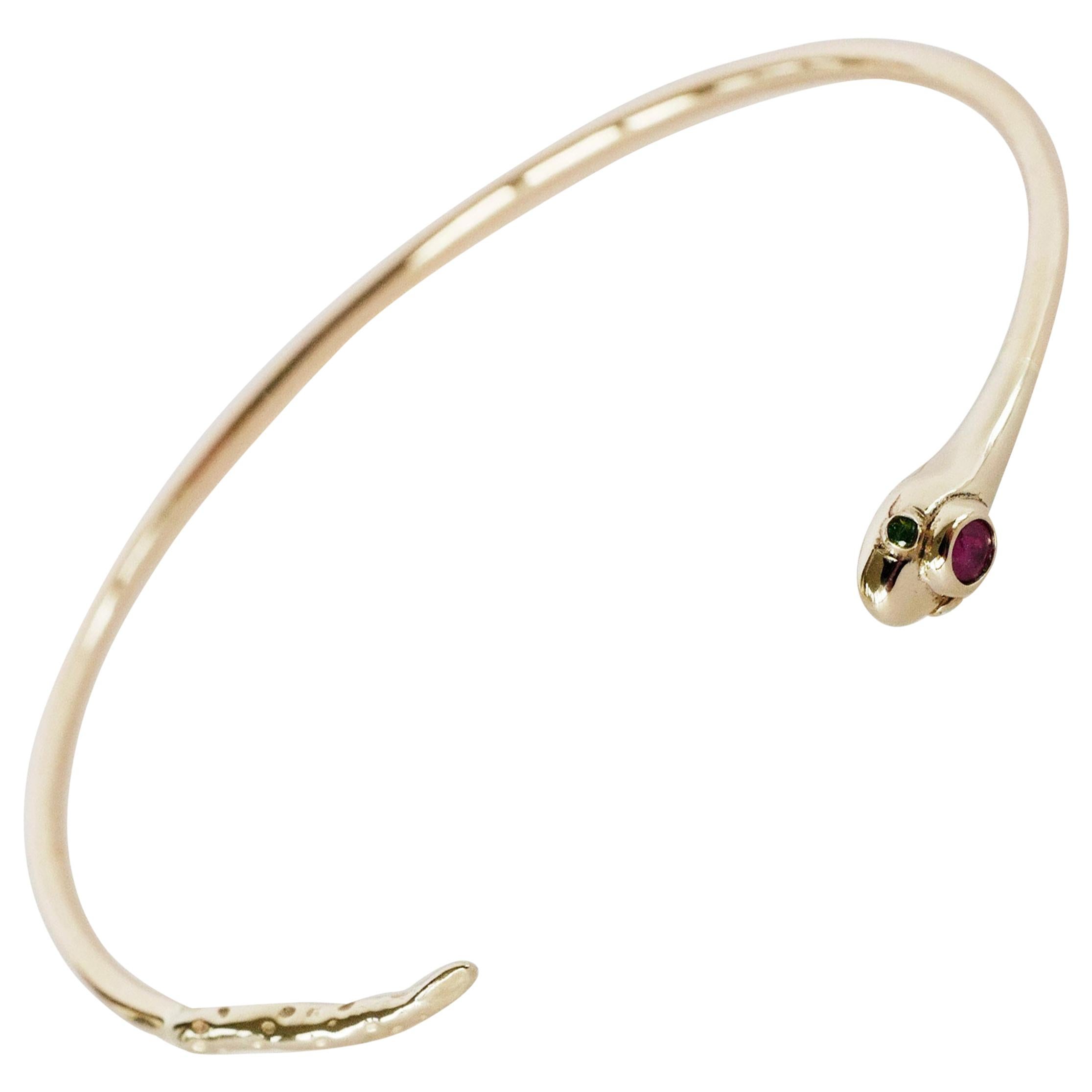 Romantique Bracelet manchette serpent rubis diamant blanc Bracelet manchette Statement Bronze J Dauphin en vente