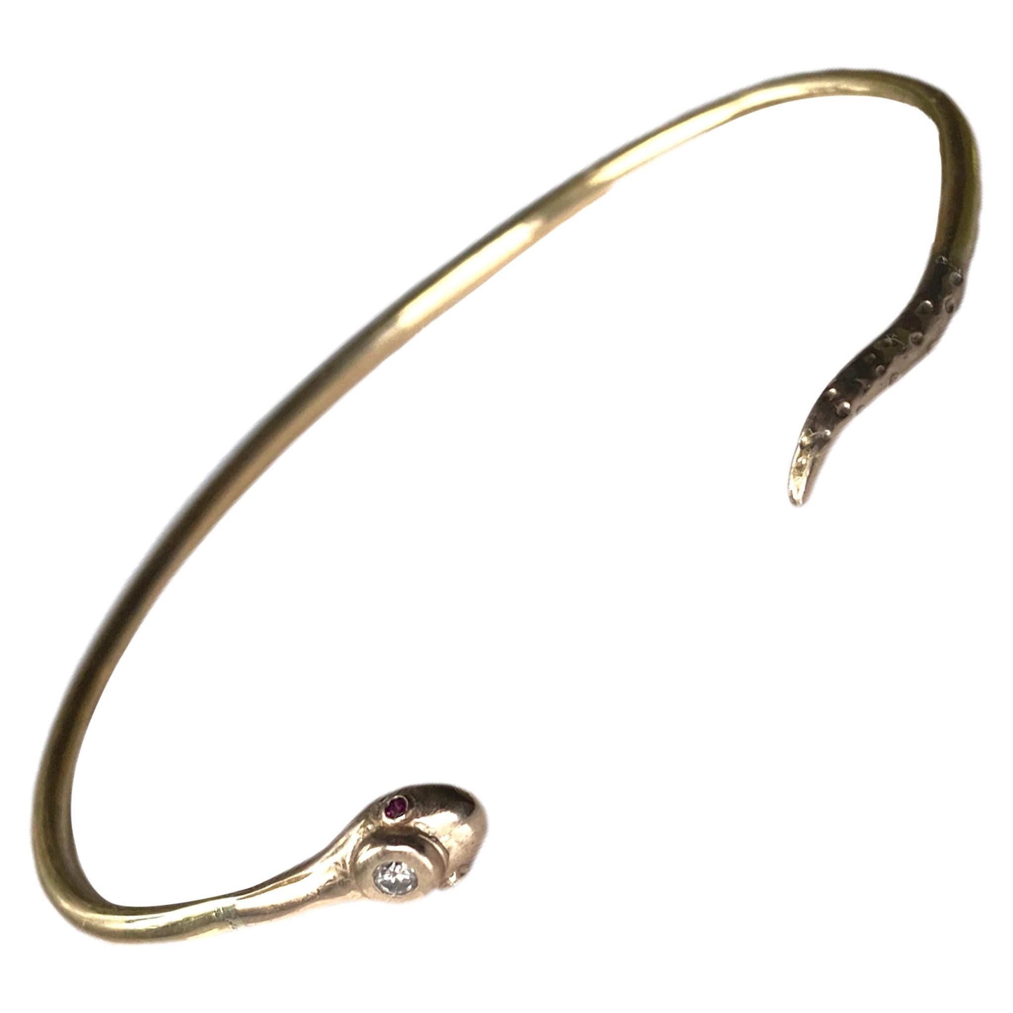 White Diamond Ruby Snake Bangle Arm Cuff Bracelet Statement Bronze J Dauphin For Sale