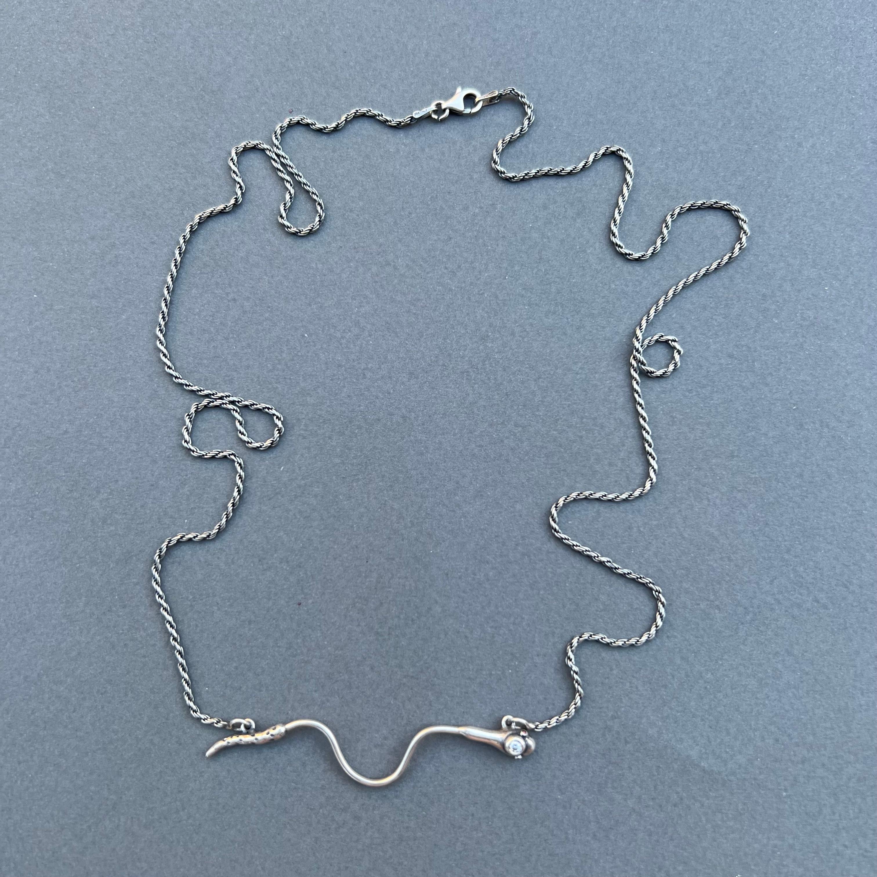 Animal jewelry White Diamond Ruby Snake Necklace Italian Silver Chain J Dauphin For Sale 1