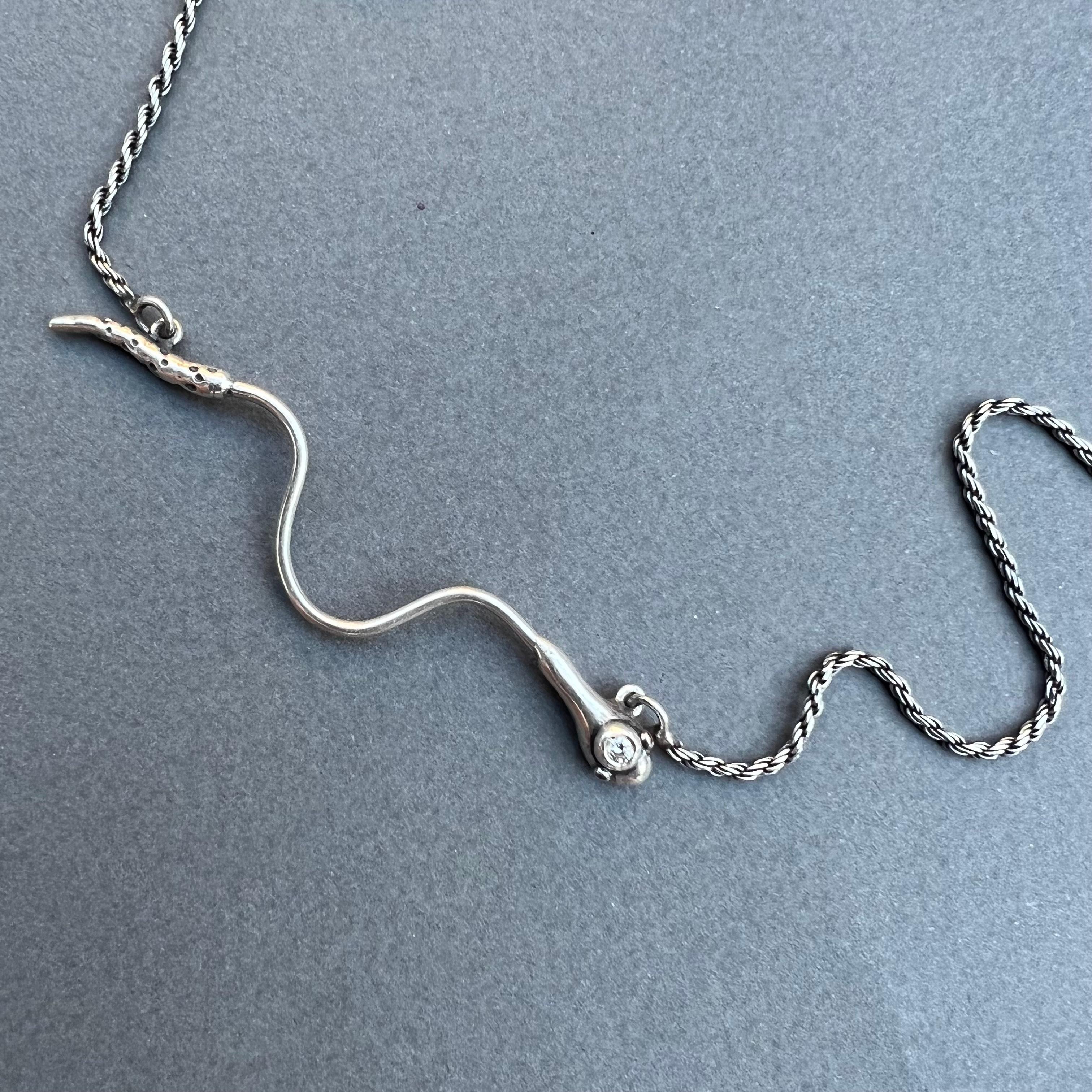 Women's Animal jewelry White Diamond Ruby Snake Necklace Italian Silver Chain J Dauphin For Sale