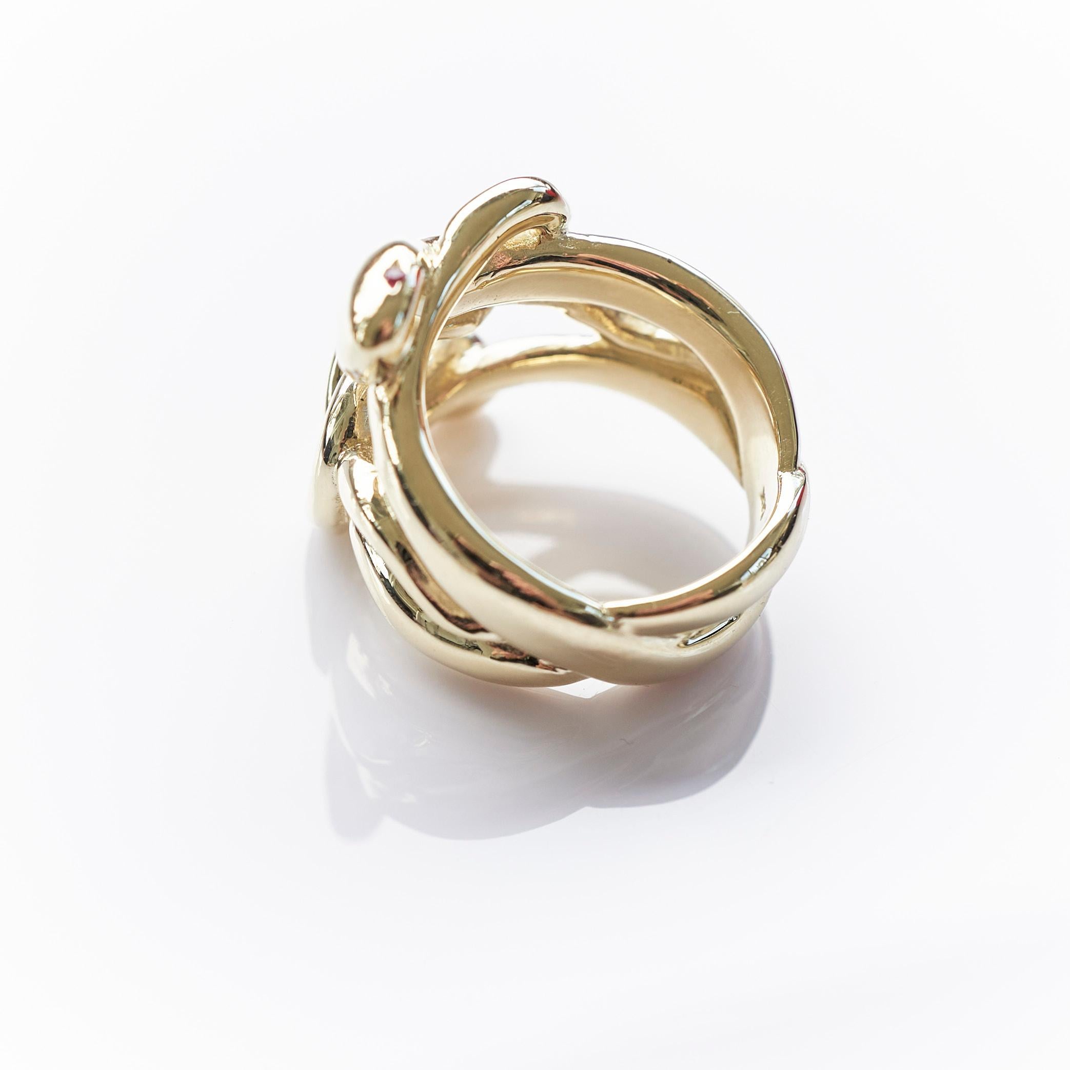 Brilliant Cut White Diamond Ruby Snake Ring 14k Gold J Dauphin For Sale