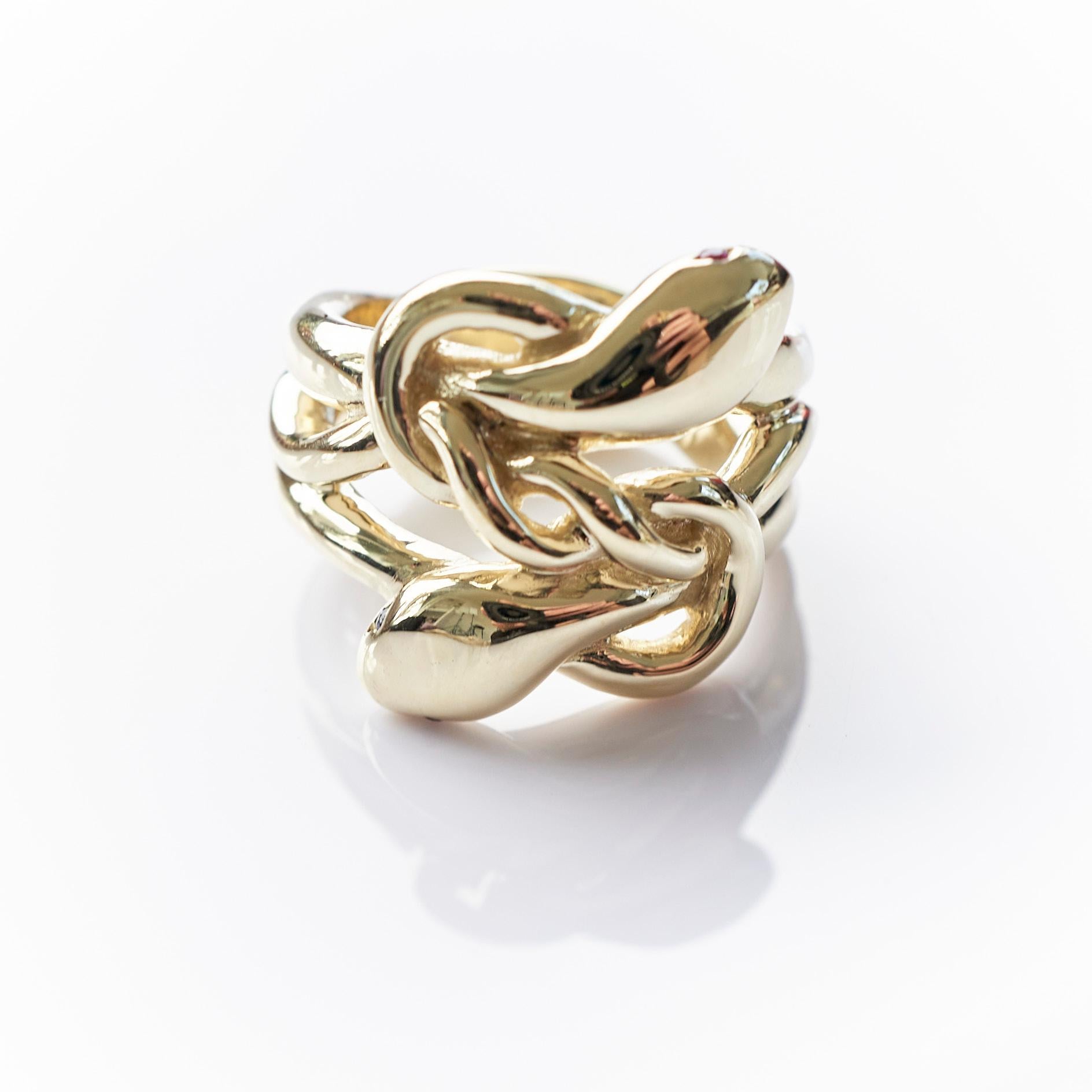 Women's White Diamond Ruby Snake Ring 14k Gold J Dauphin For Sale