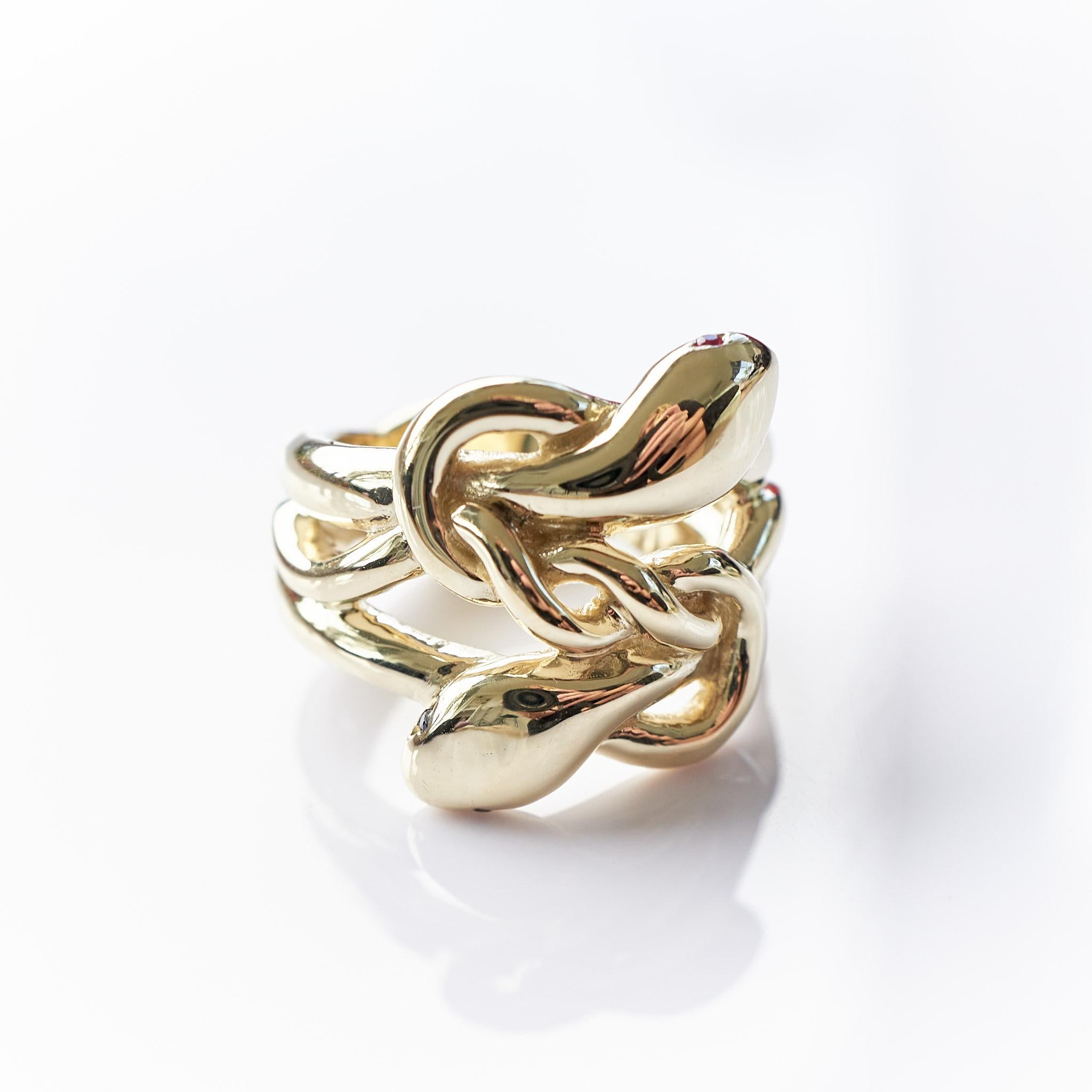 White Diamond Ruby Snake Ring 14k Gold J Dauphin For Sale 1