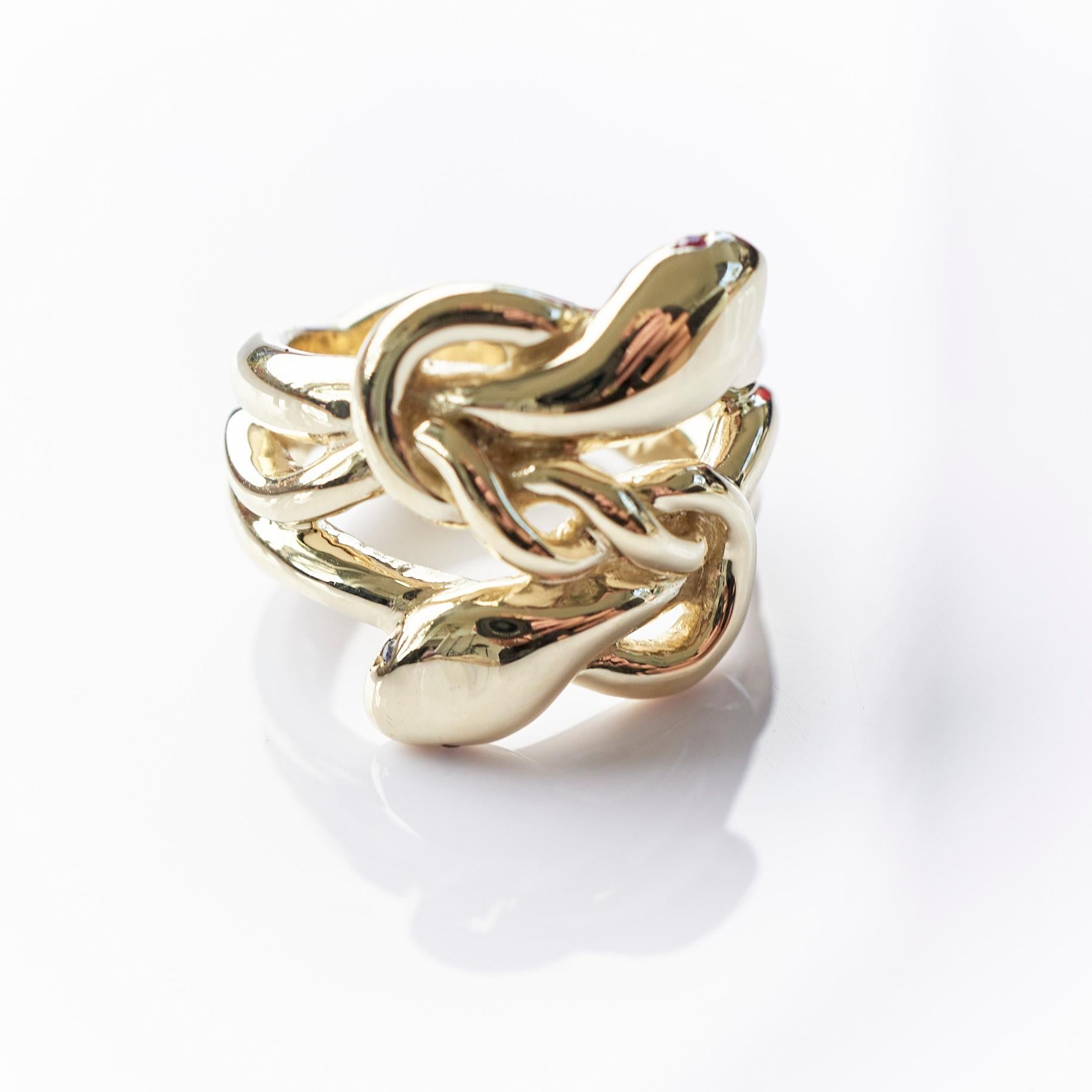 White Diamond Ruby Snake Ring 14k Gold J Dauphin For Sale 2
