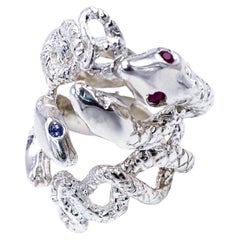 White Diamond Ruby Tanzanite Snake Silver Ring Cocktail Statement J Dauphin