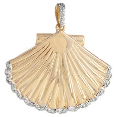 White Diamond Scallop Shell Pendant 14kt Gold Contemporary Jewelry