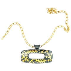 White Diamond Scattered 24K Keum-boo Gold Leaf Floral Frame Necklace