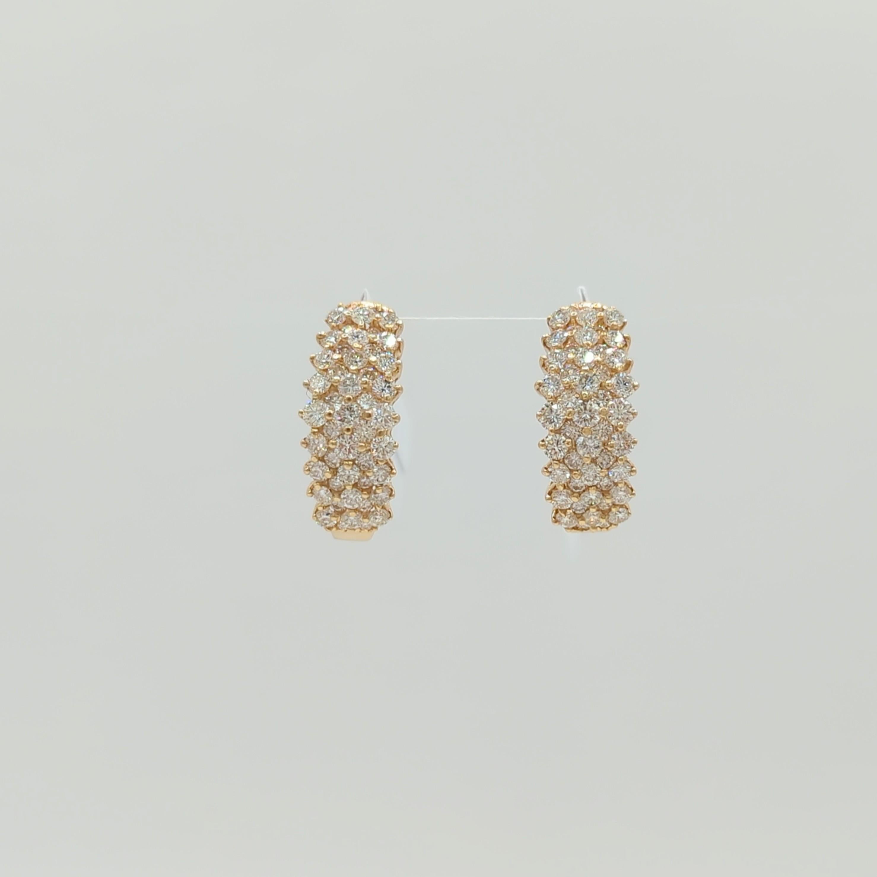 Women's or Men's White Diamond Semi Hoop Earrings in 14K Yellow Gold For Sale