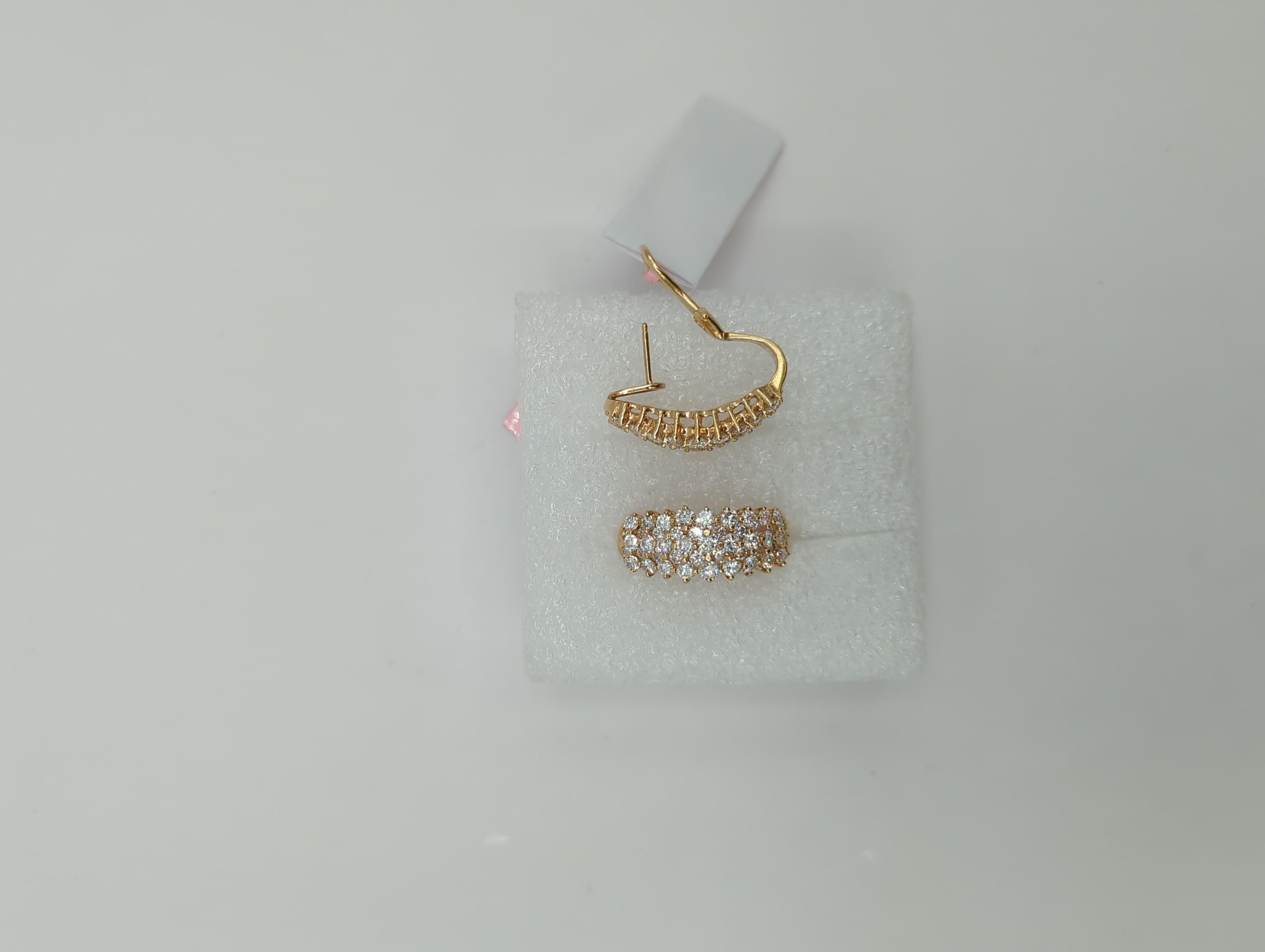 White Diamond Semi Hoop Earrings in 14K Yellow Gold For Sale 1