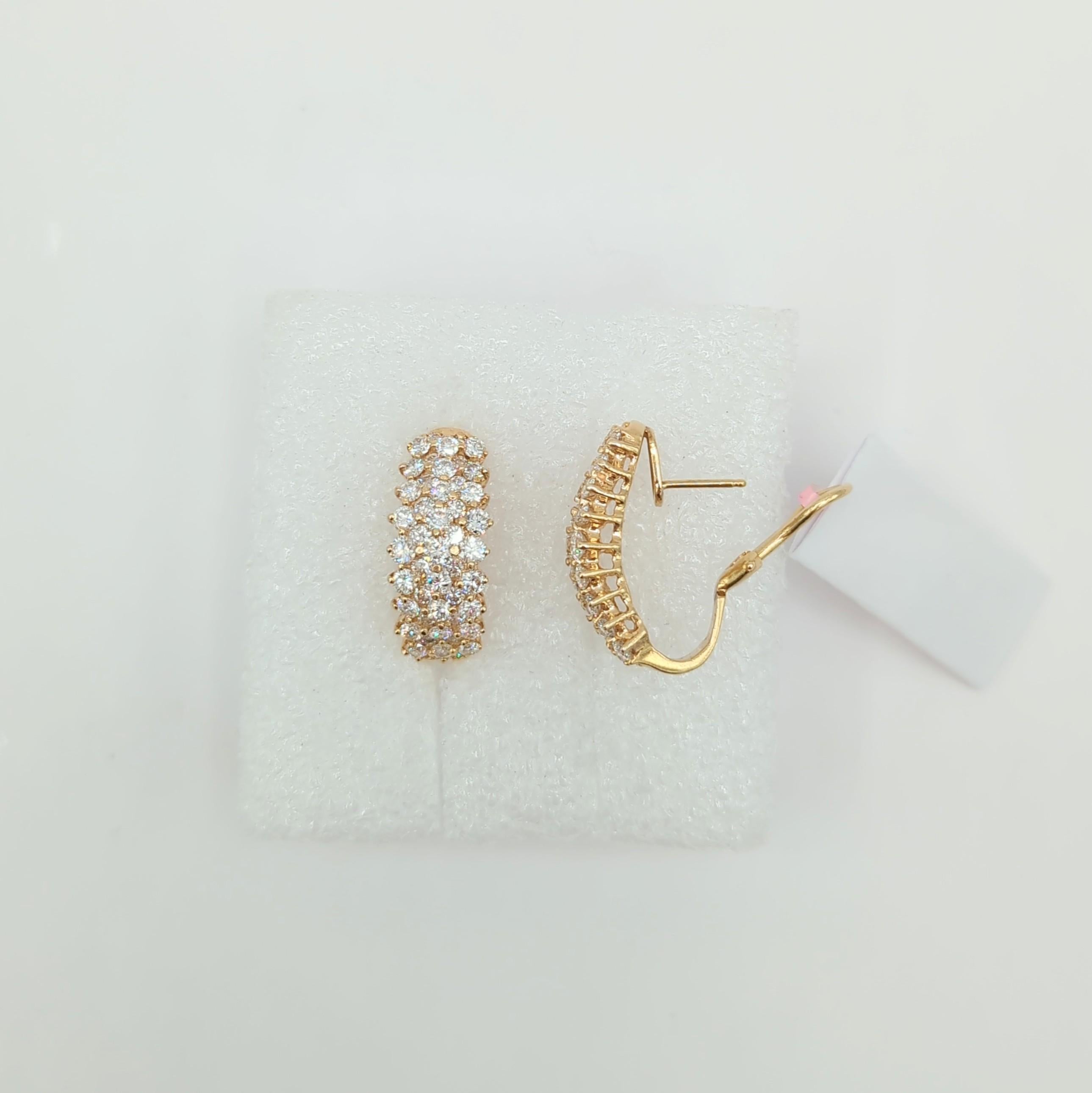 White Diamond Semi Hoop Earrings in 14K Yellow Gold For Sale 2