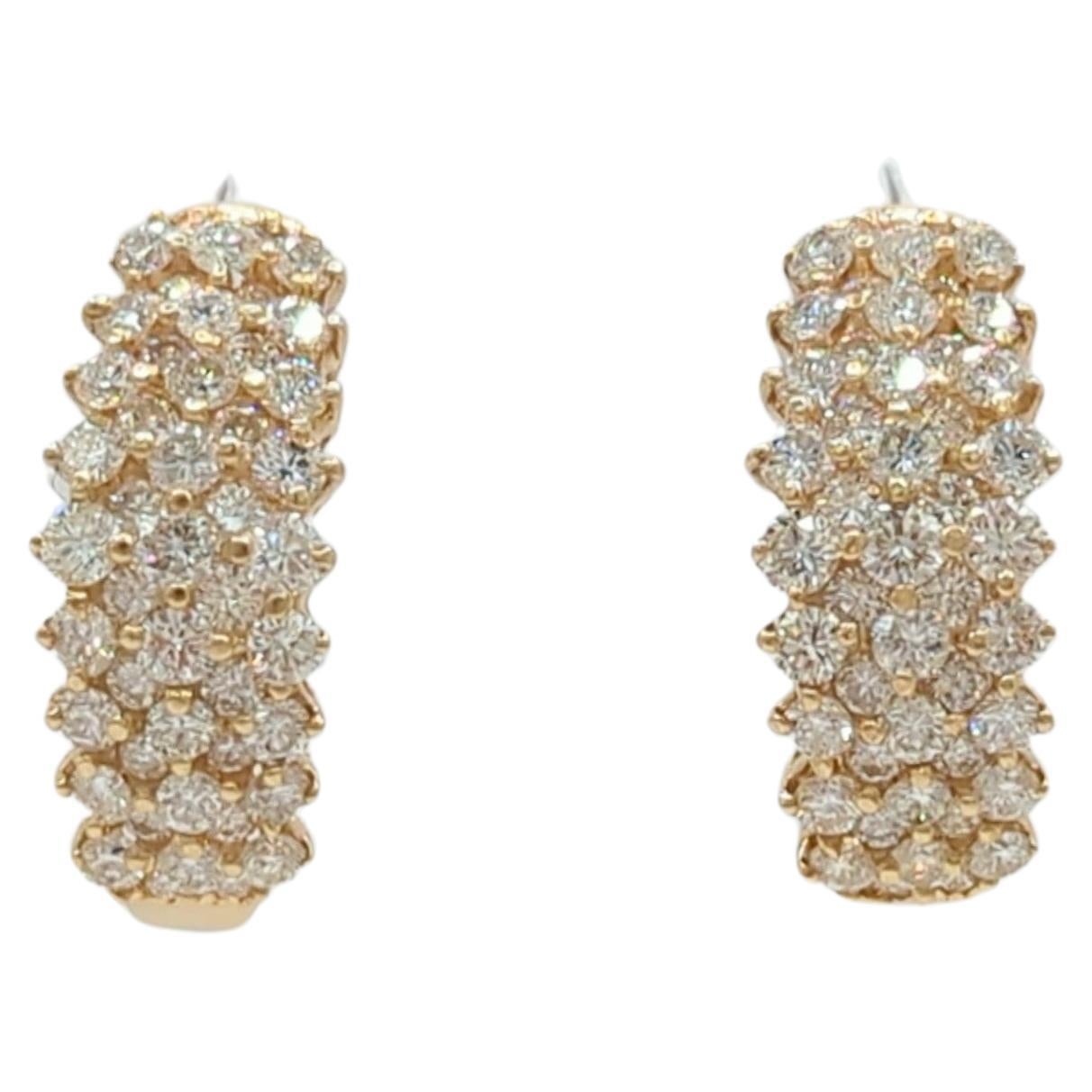 White Diamond Semi Hoop Earrings in 14K Yellow Gold For Sale