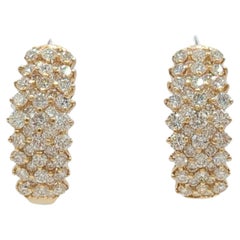 White Diamond Semi Hoop Earrings in 14K Yellow Gold