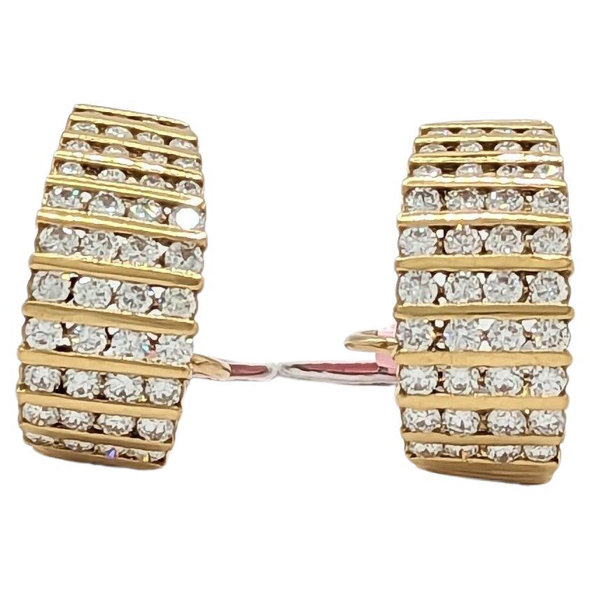 White Diamond Semi-Hoop Earrings in 18K Yellow Gold For Sale