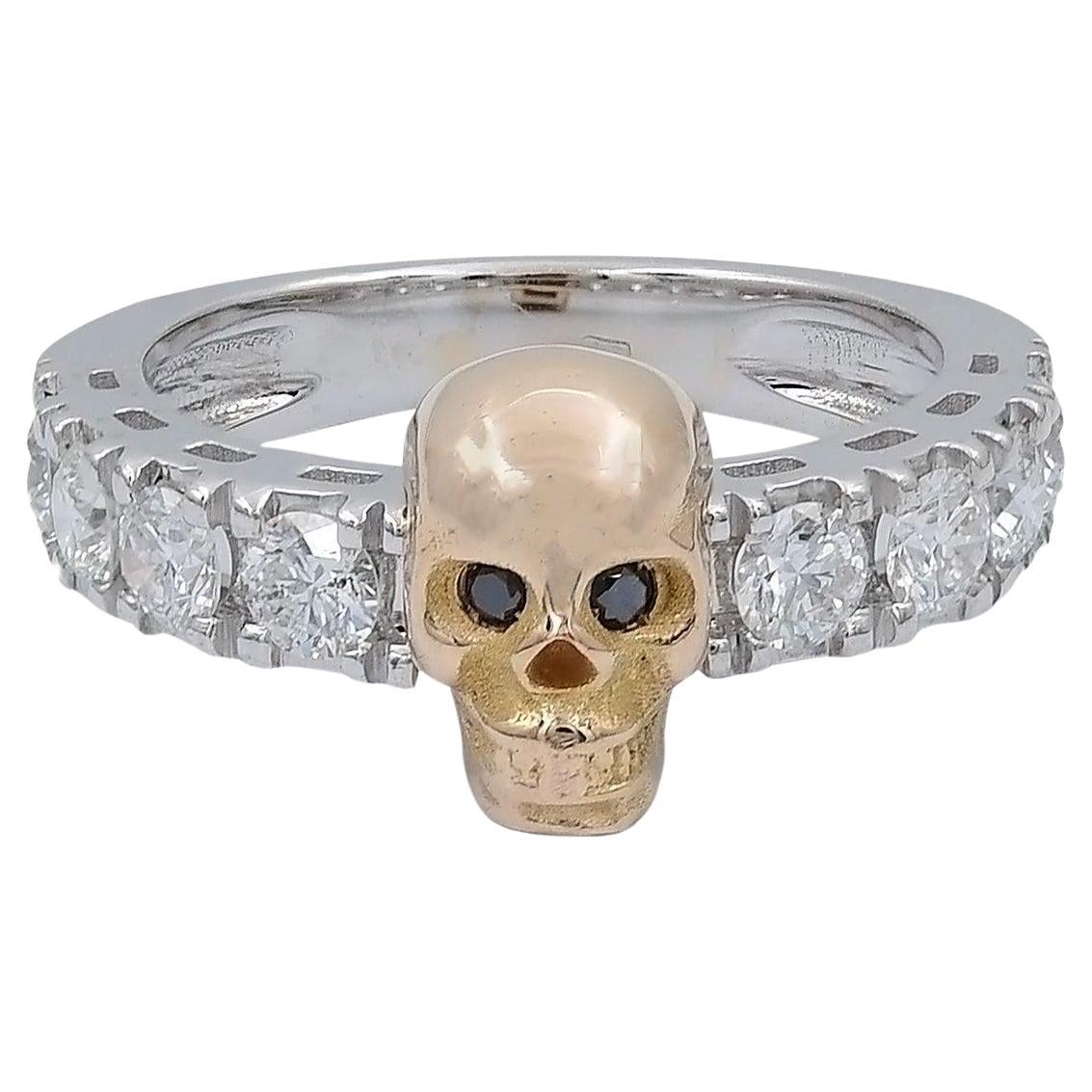 White Diamond Skull Ring in 18k Gold For Sale