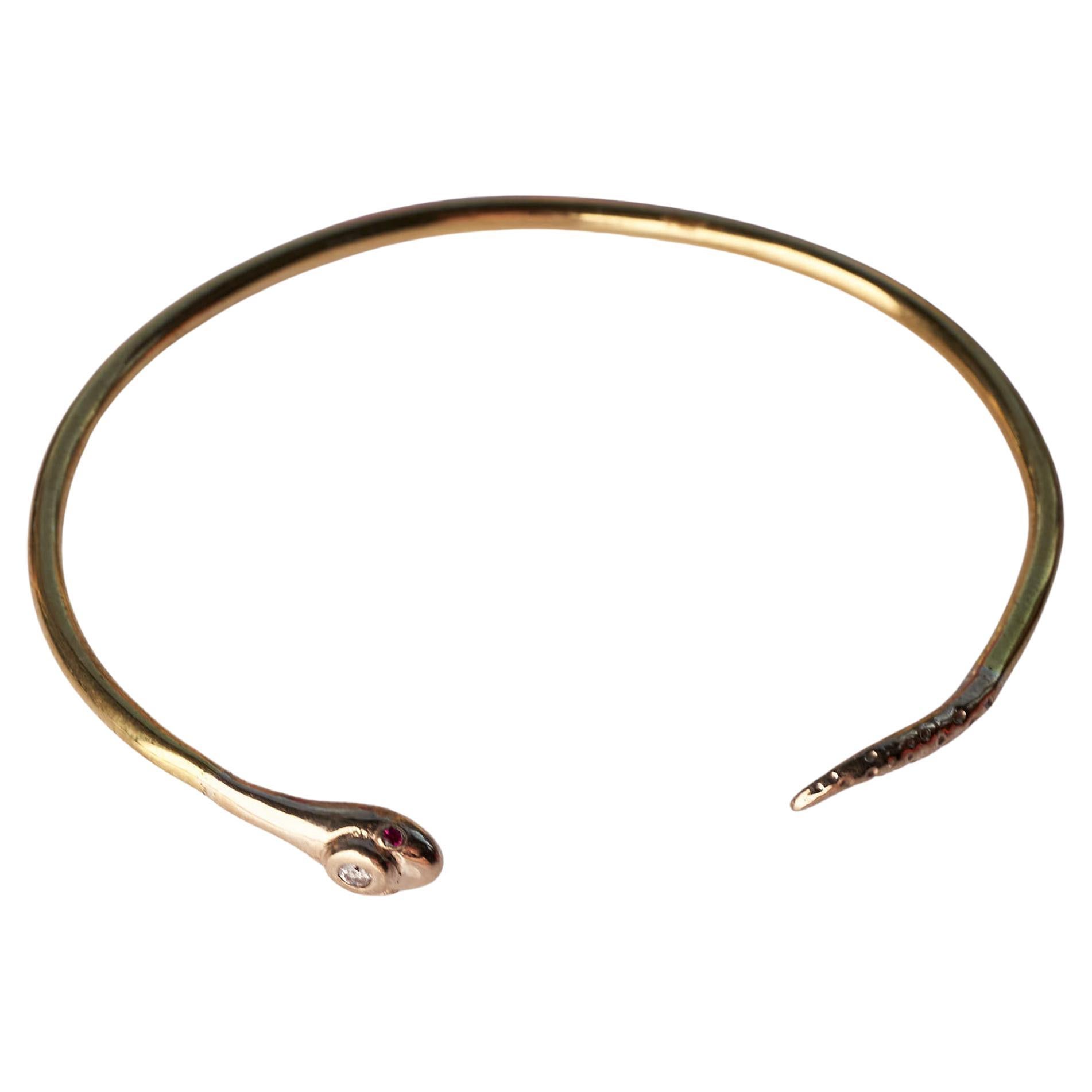 Weißer weißer Diamant Schlangenarmreif Rubin Armband Arm Manschette Statement Bronze J Dauphin im Angebot