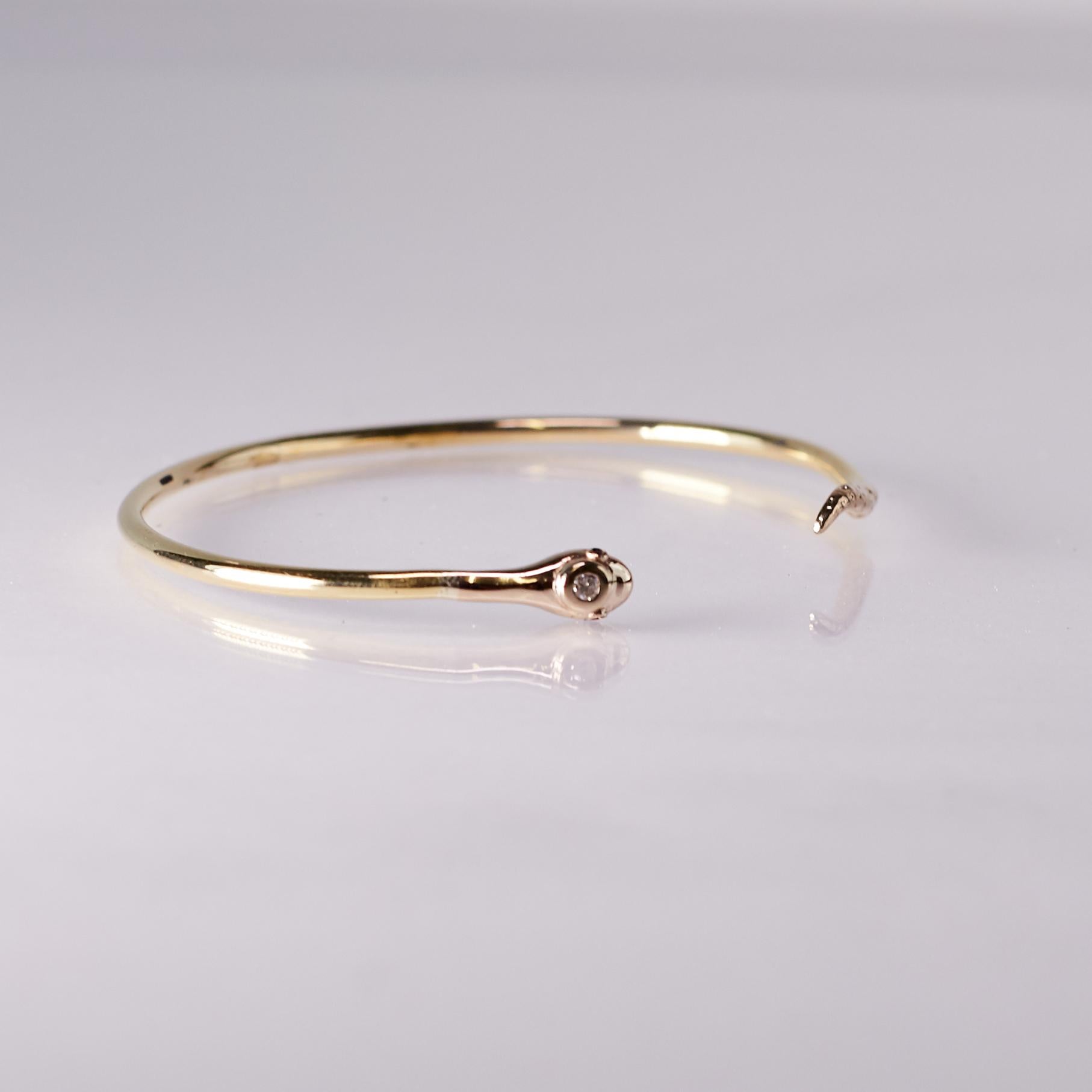 Contemporary White Diamond Snake Bracelet Bangle 18 Karat Yellow Gold Ruby Eyes J Dauphin For Sale