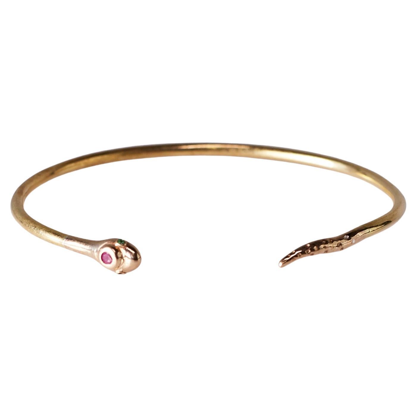 Contemporary White Diamond Snake Bracelet Bangle Ruby Victorian Style Bronze J Dauphin For Sale